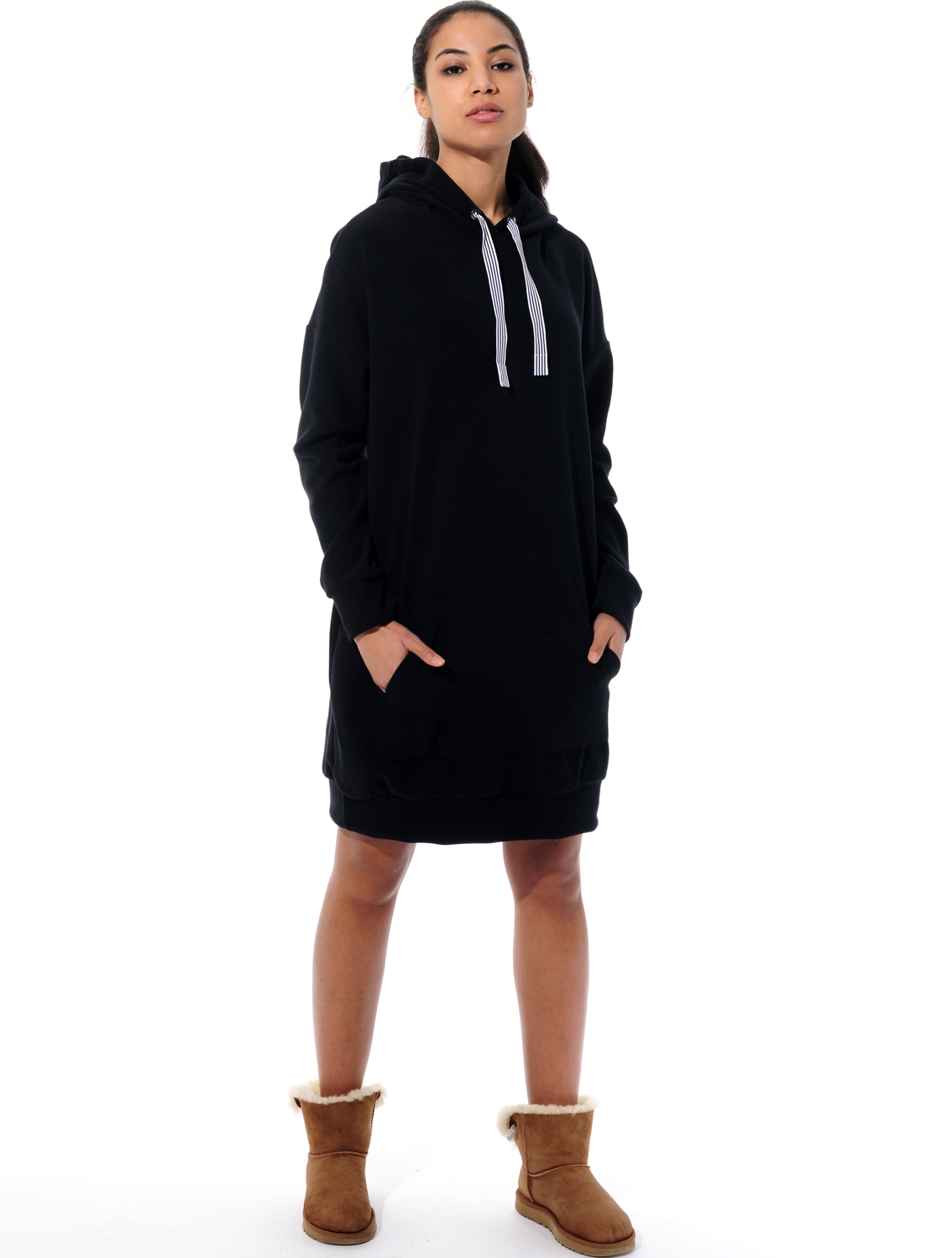 polar fleece long hoodie black 