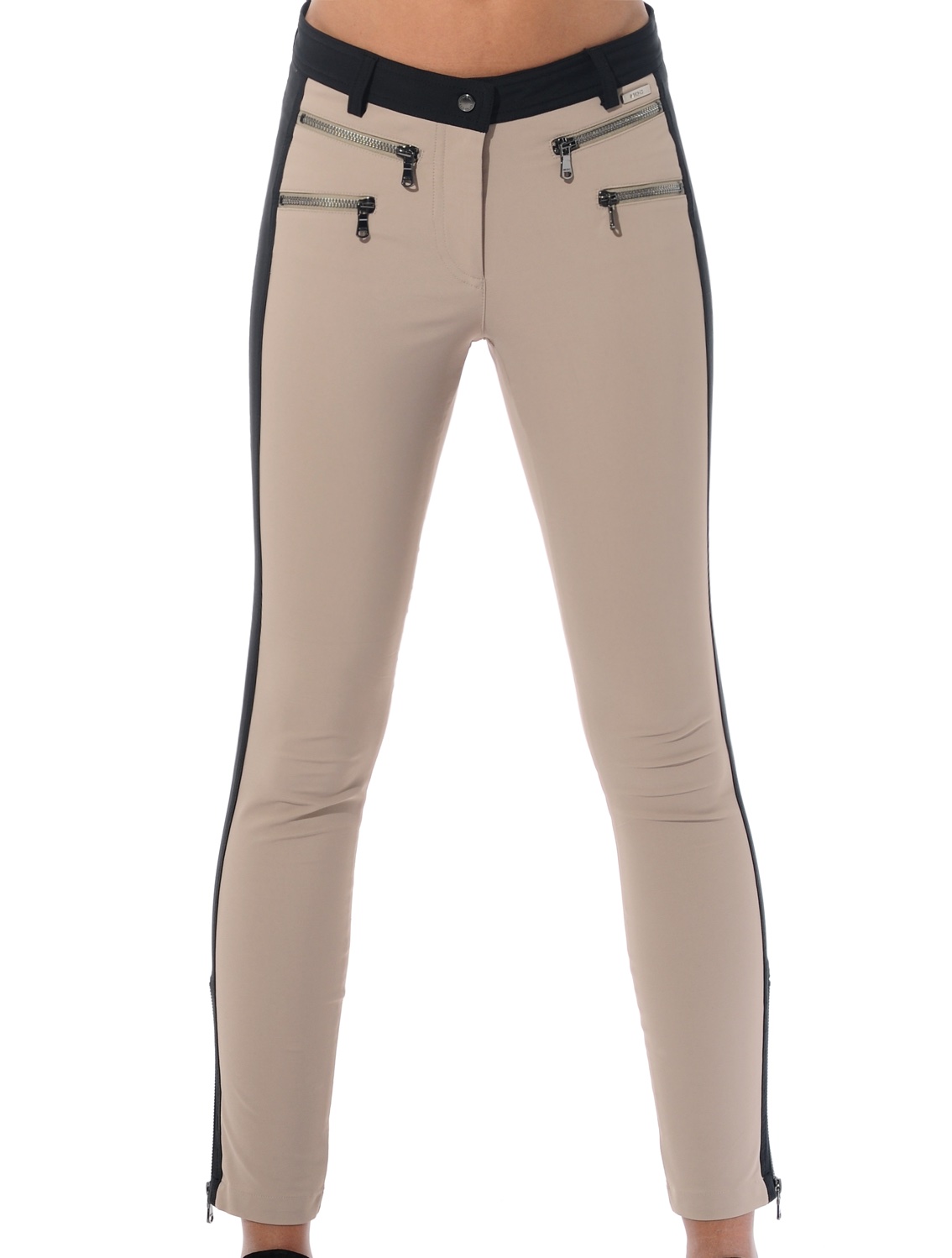 4way stretch double zip ankle pants taupe/black 
