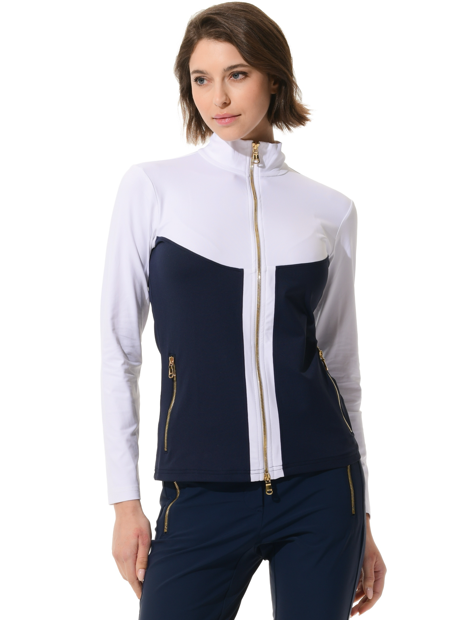 Jersey full zip midlayer navy/white
