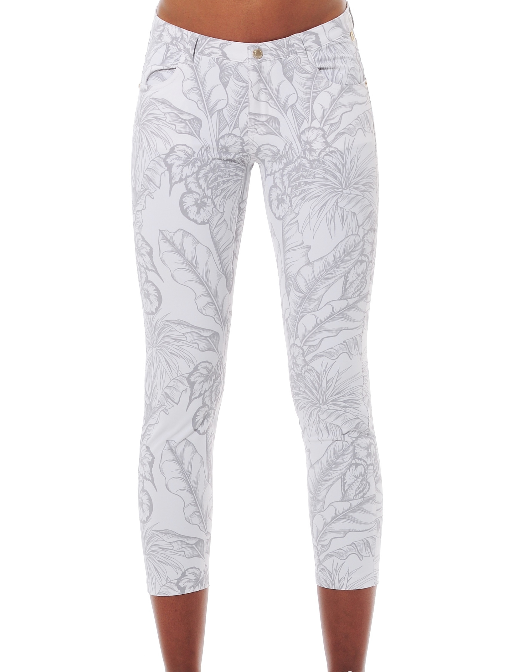 Tropical Leaves Print Cropped 5pockets grey