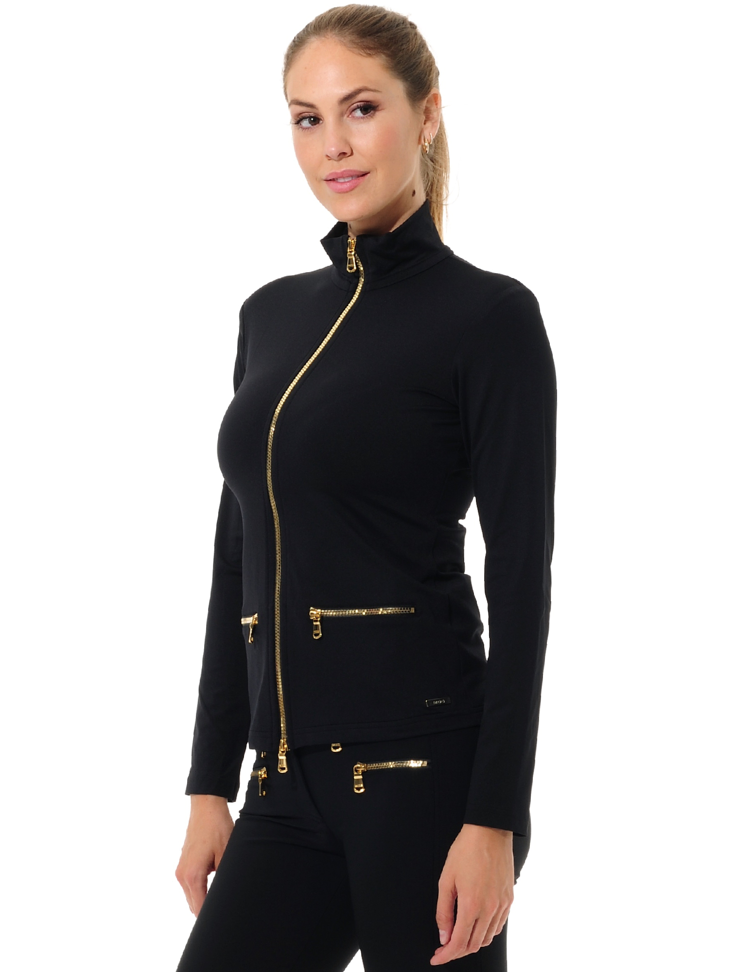 Jersey shiny gold cube full zip midlayer black 