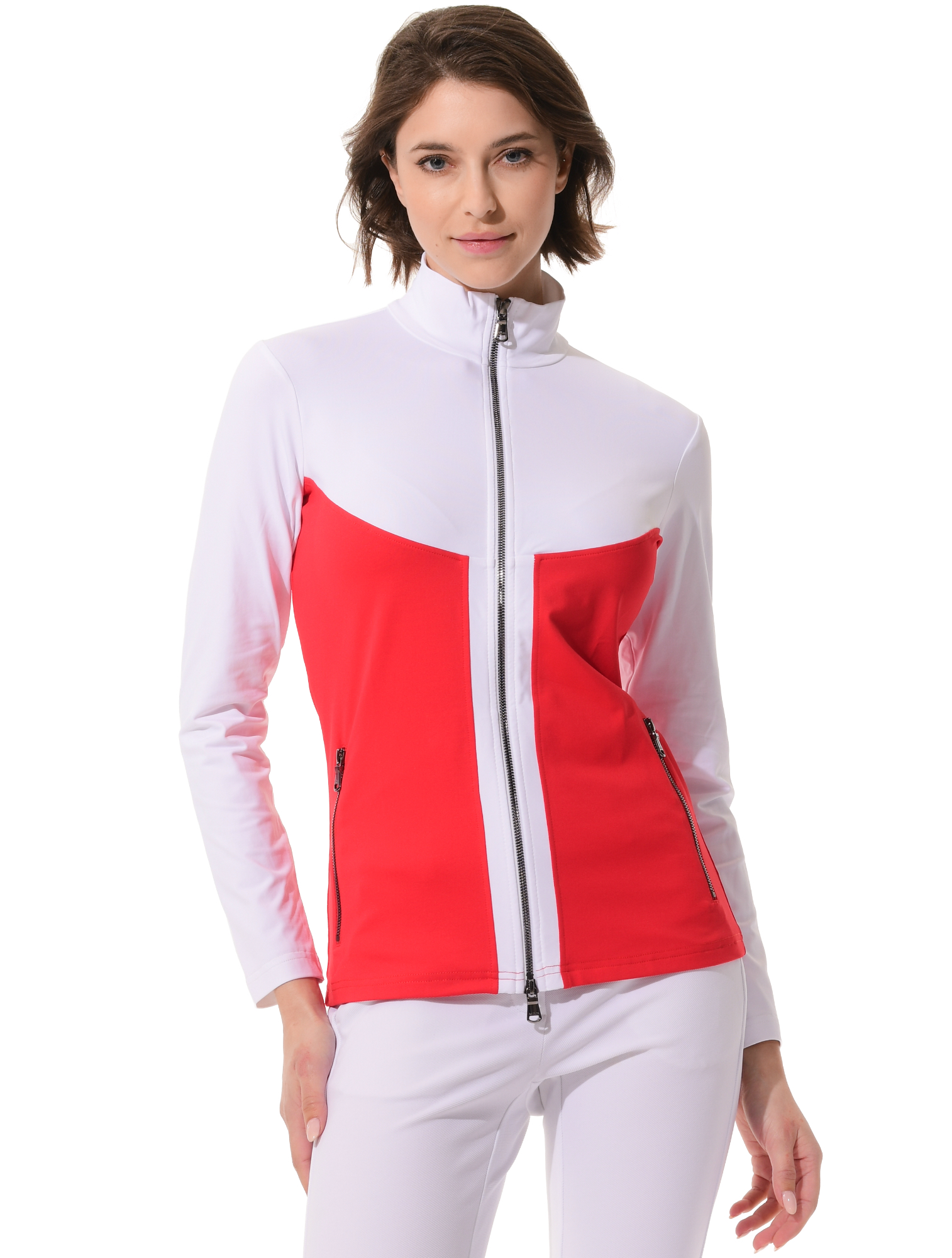 Jersey full zip midlayer red/white