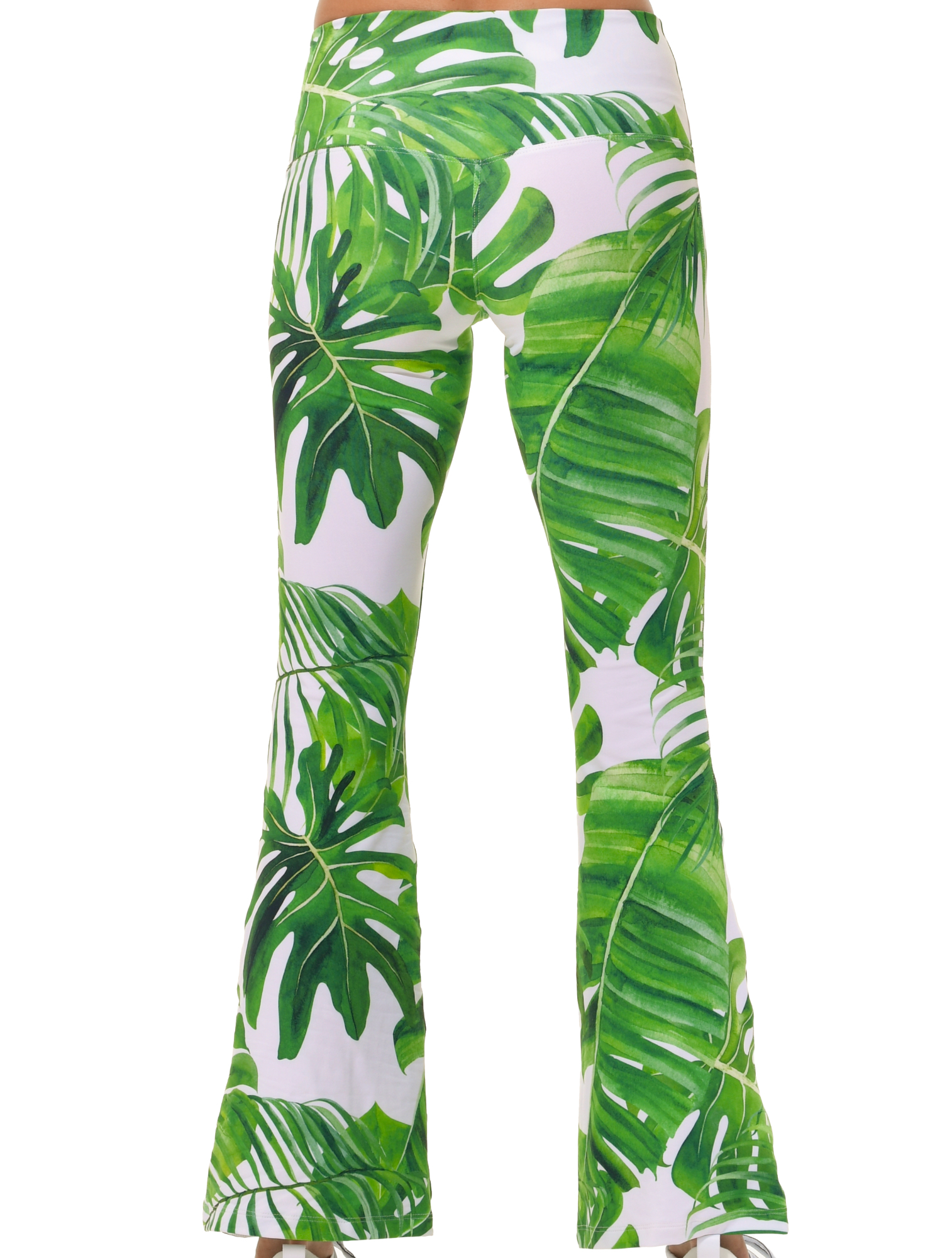 Monstera print flared yoga pants