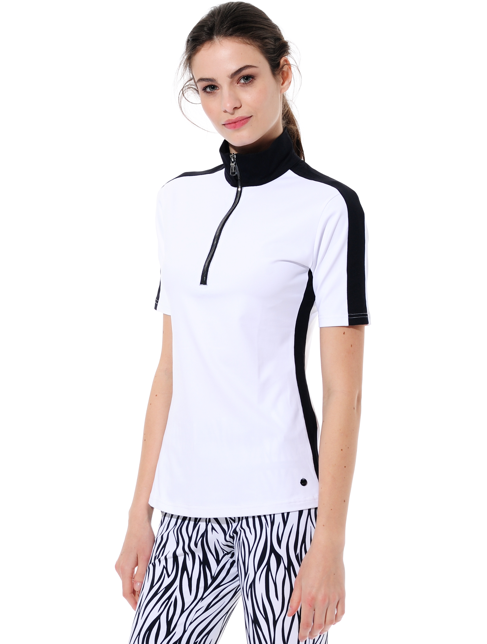 Meryl zip golf polo shirt white/black 