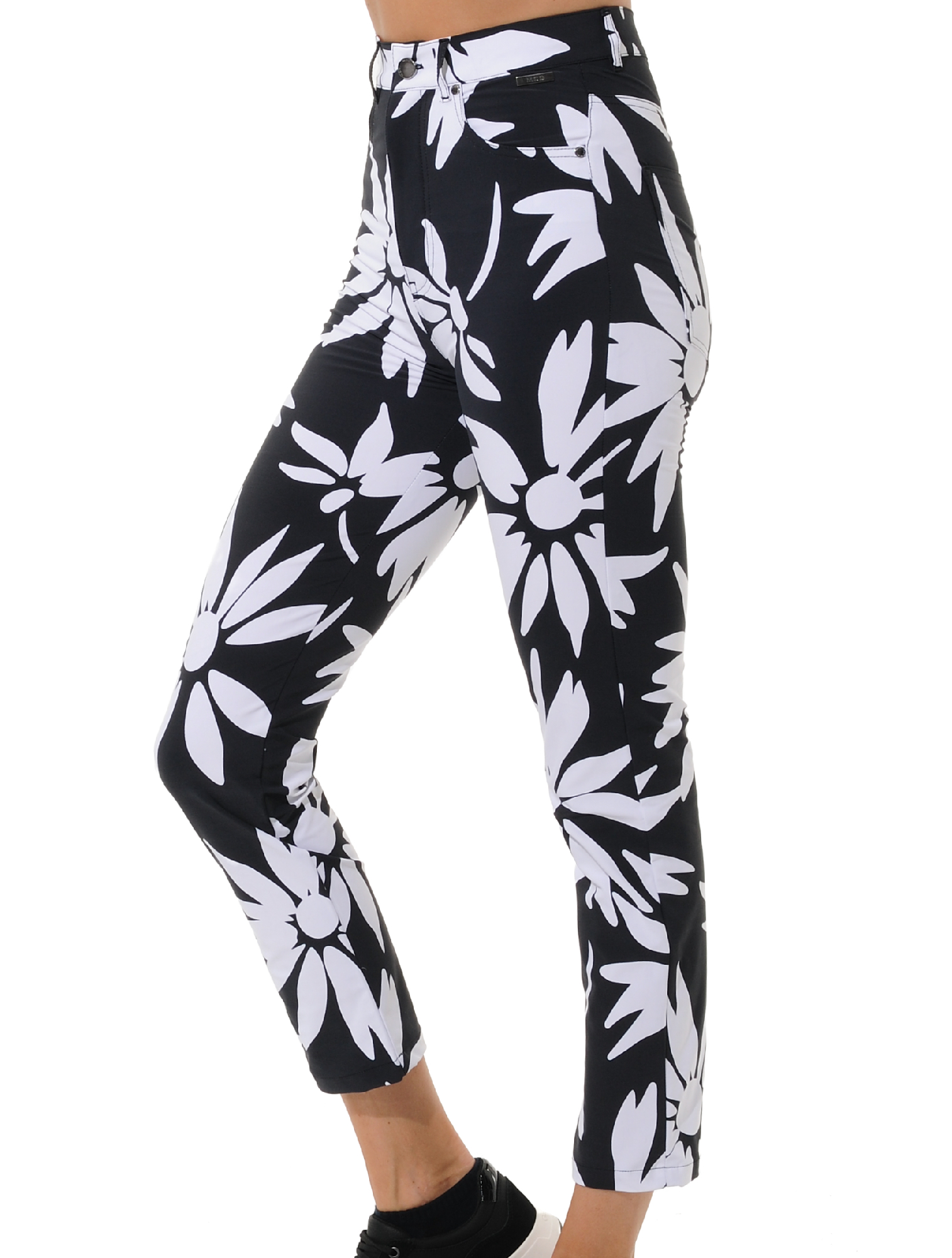 Daisies print high waist ankle pants black/white 