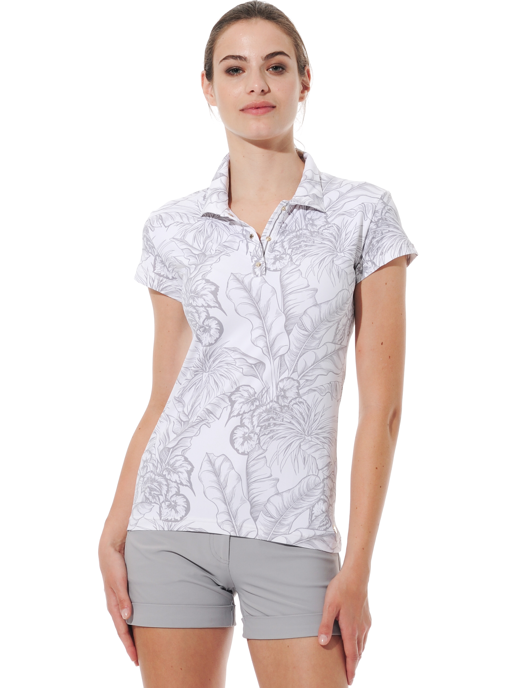 Tropical Leaves Print Polo grey