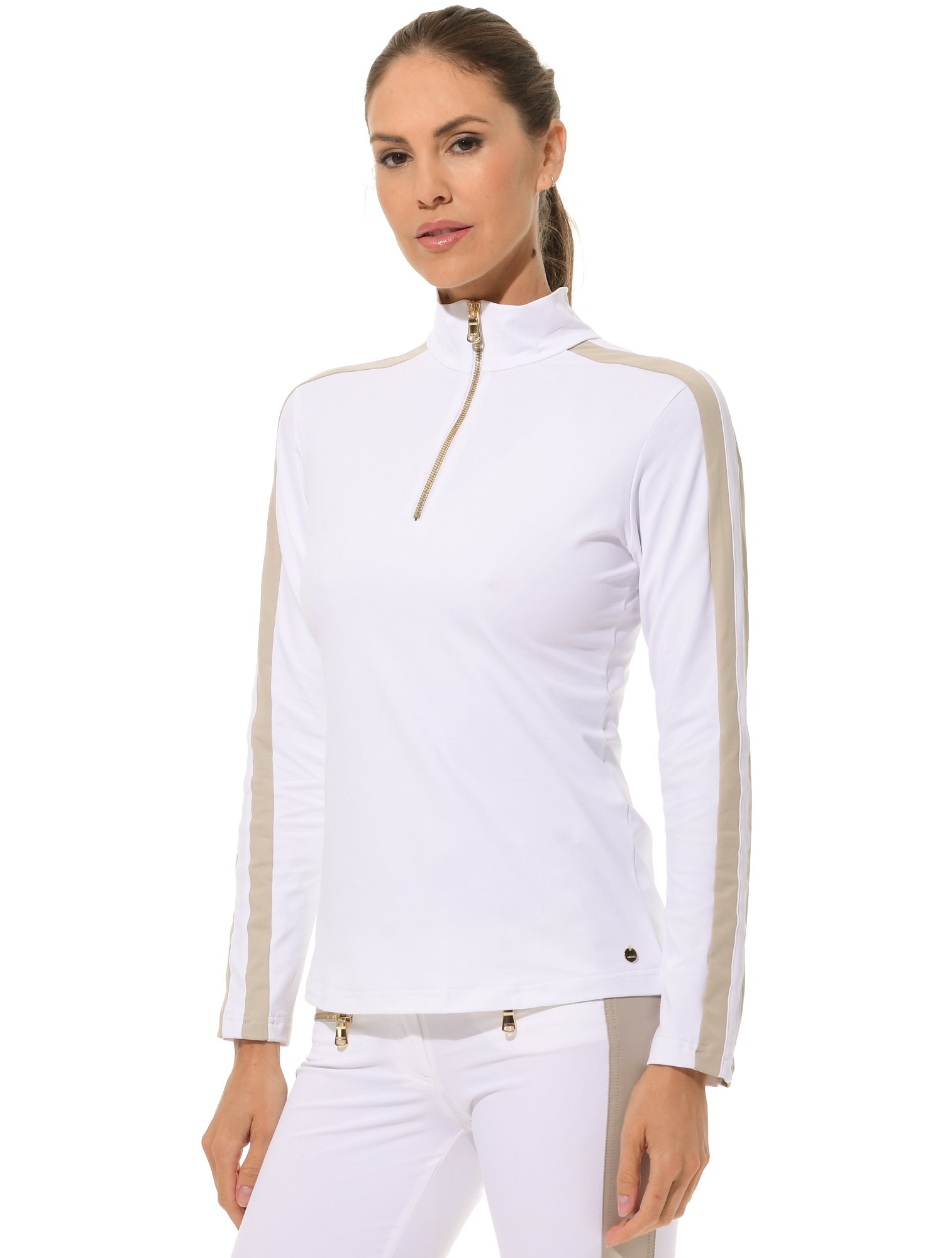 Jersey Zip Longsleeve white/light taupe