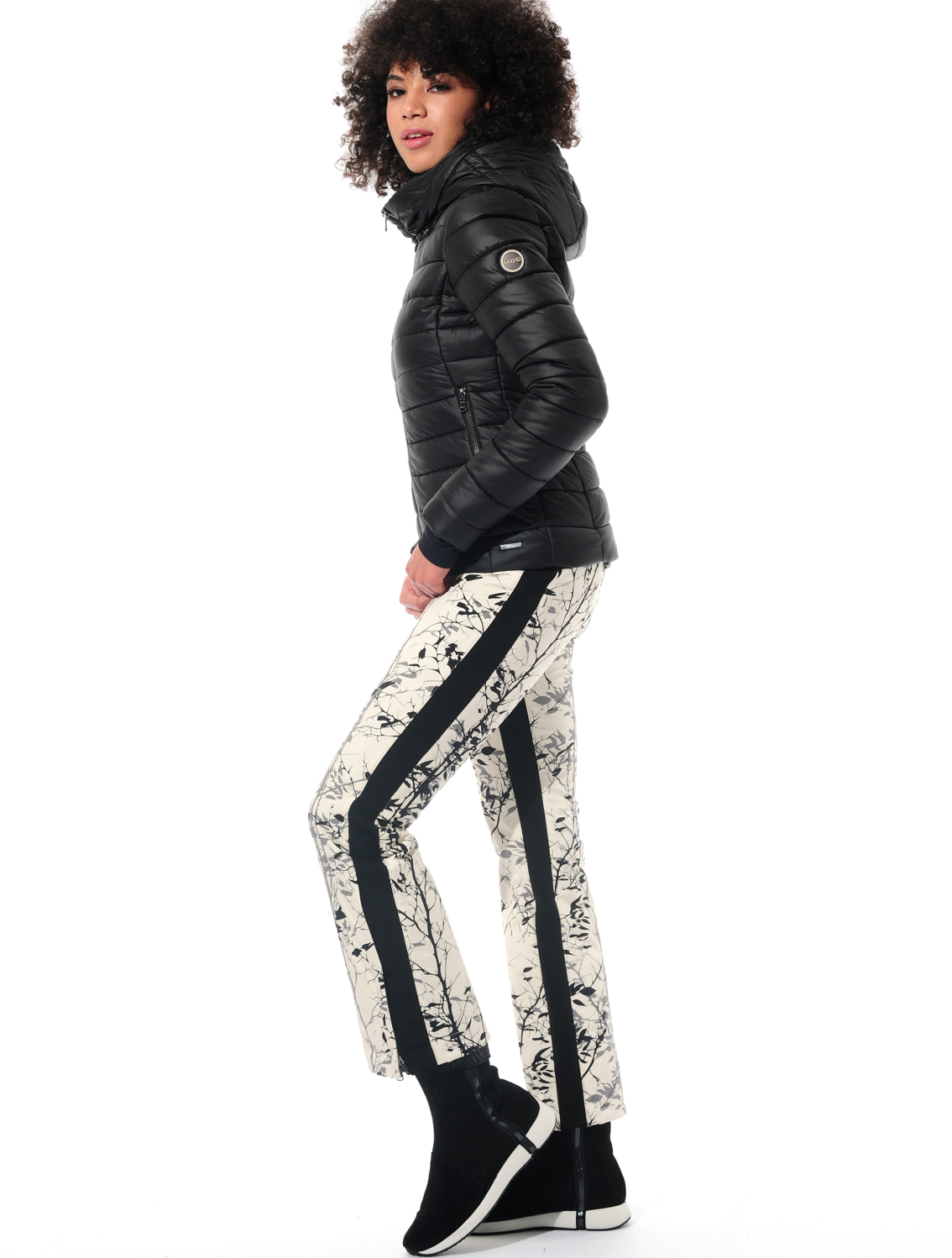 stretch print ski pants ivory/black 