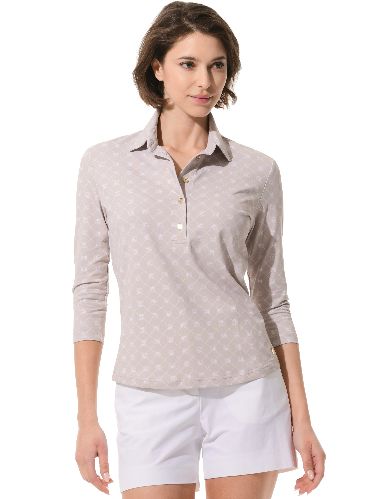 Vintage Print Golf Poloshirt light taupe