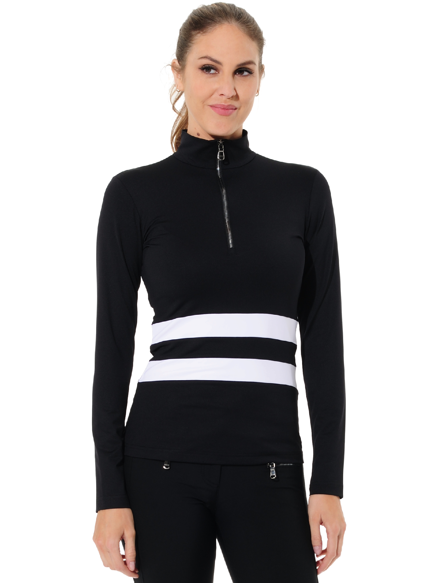 Jersey Zip Golf Poloshirt black/white