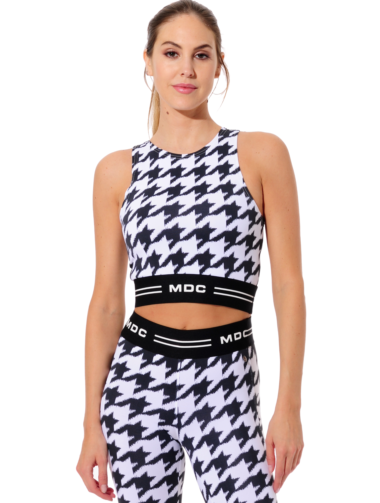 Houndstooth print crop top black/white 