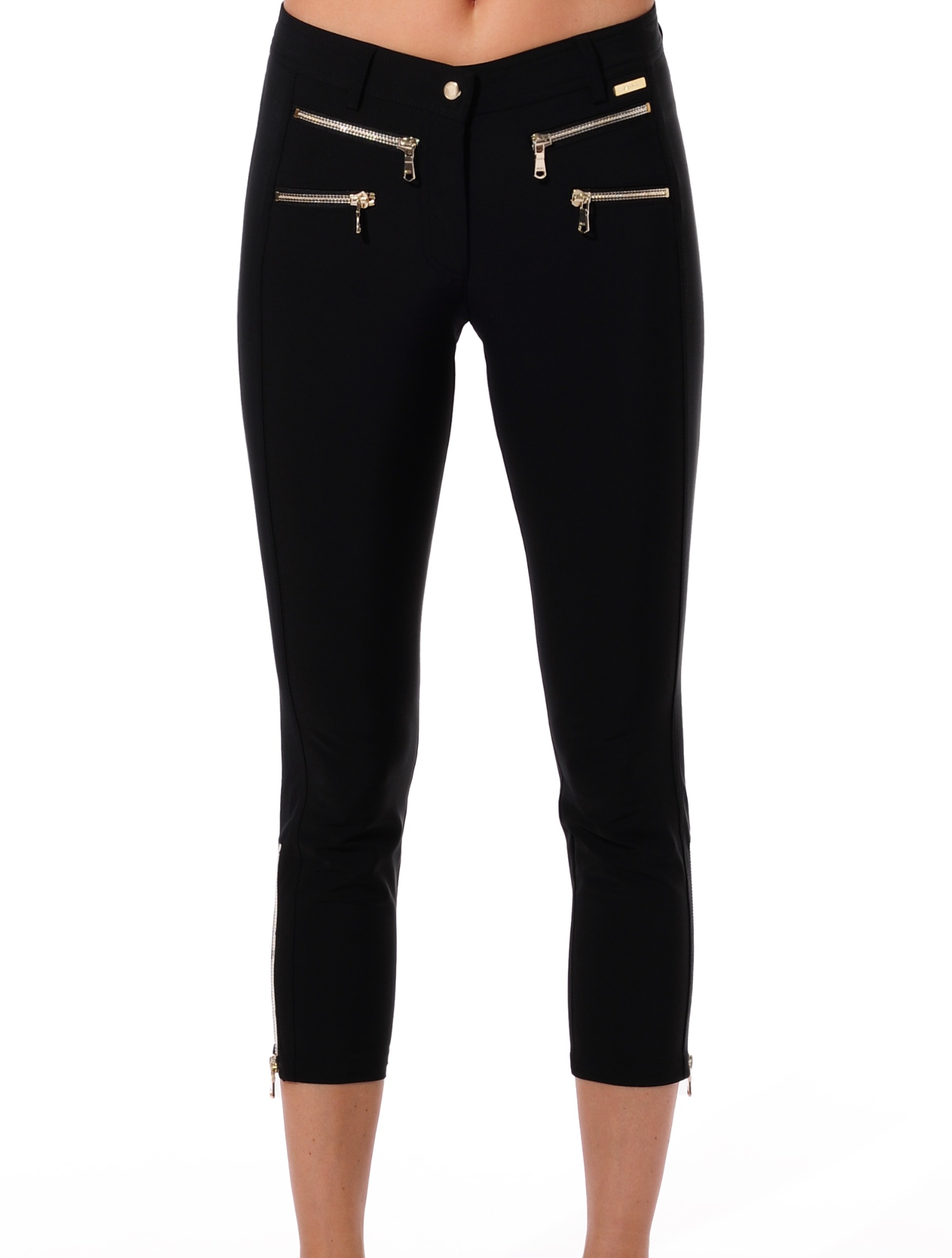 4way stretch double zip cropped pants black 