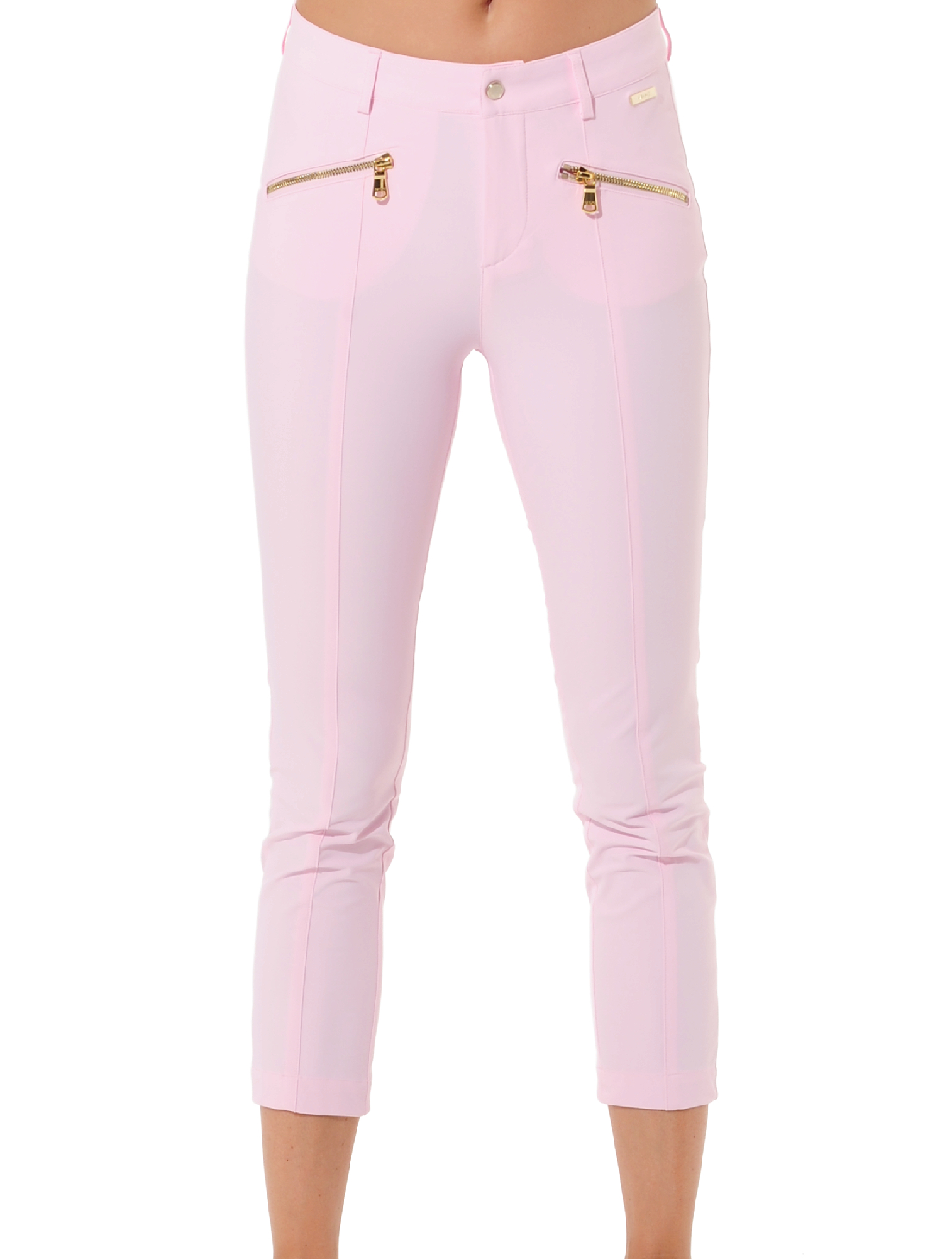 4way Stretch Shiny Gold Zip Curvy Cropped Pants macaron