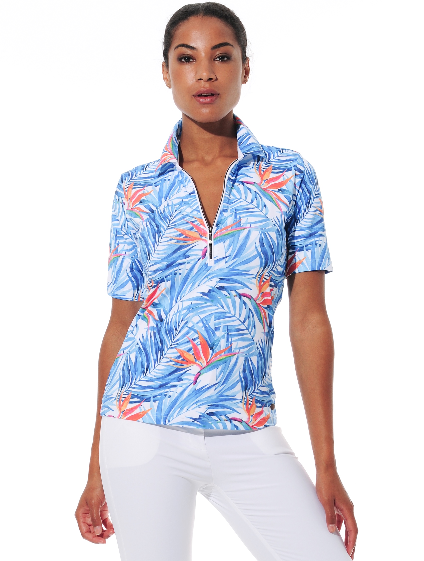 Bird of Paradise Print Zip Polo ibiza