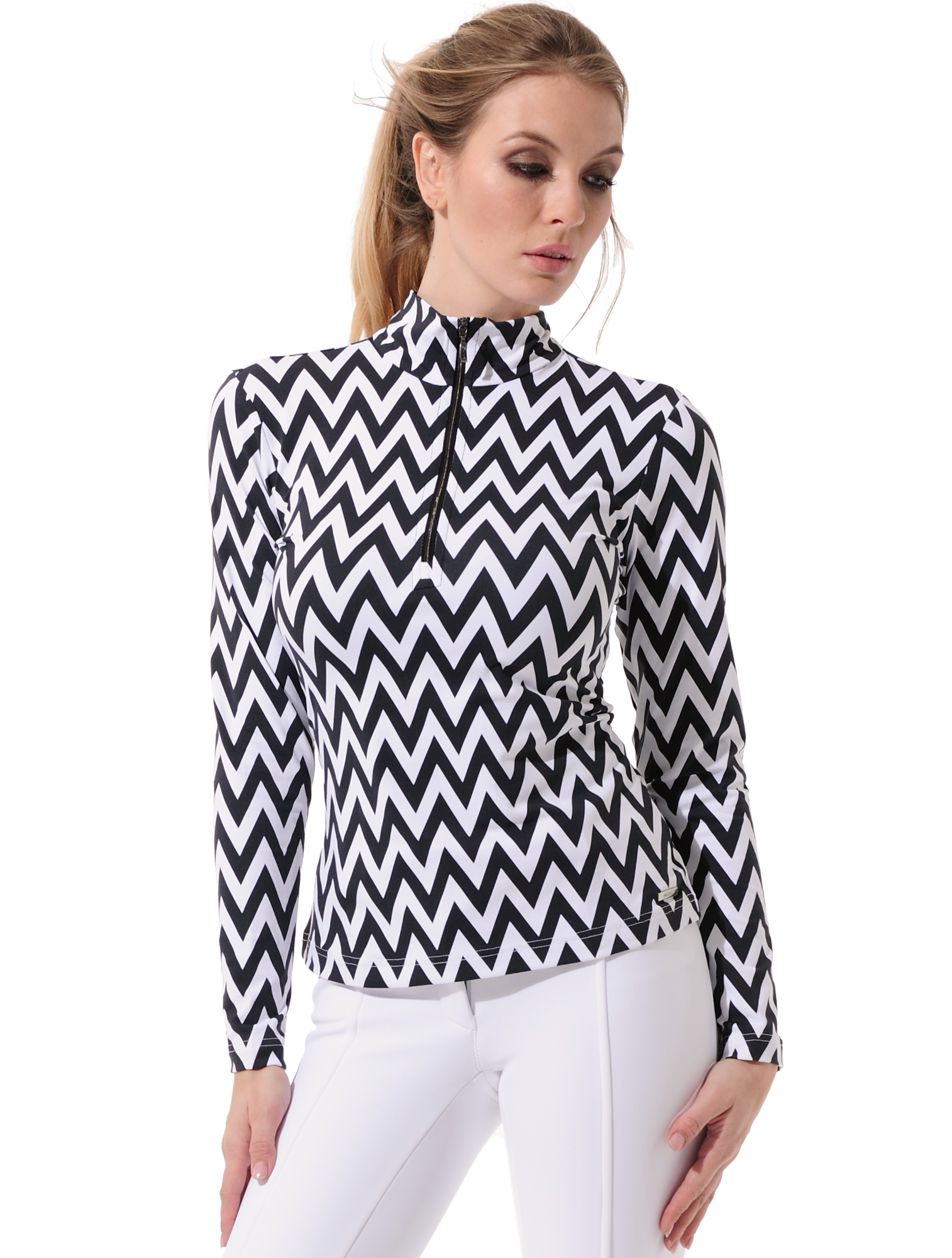 Chevron print zip longsleeve black/white