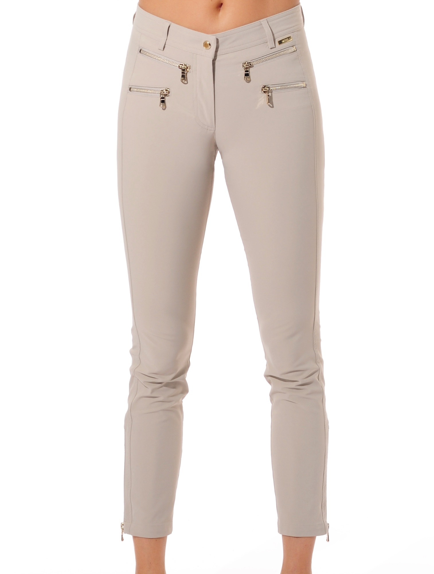 4way stretch double zip ankle pants light taupe 