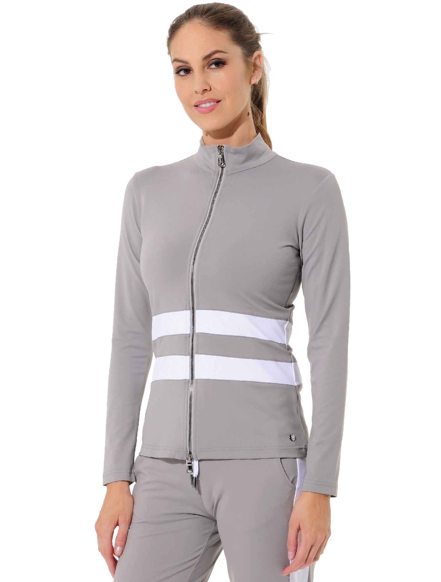 Jersey full zip midlayer grey/white 