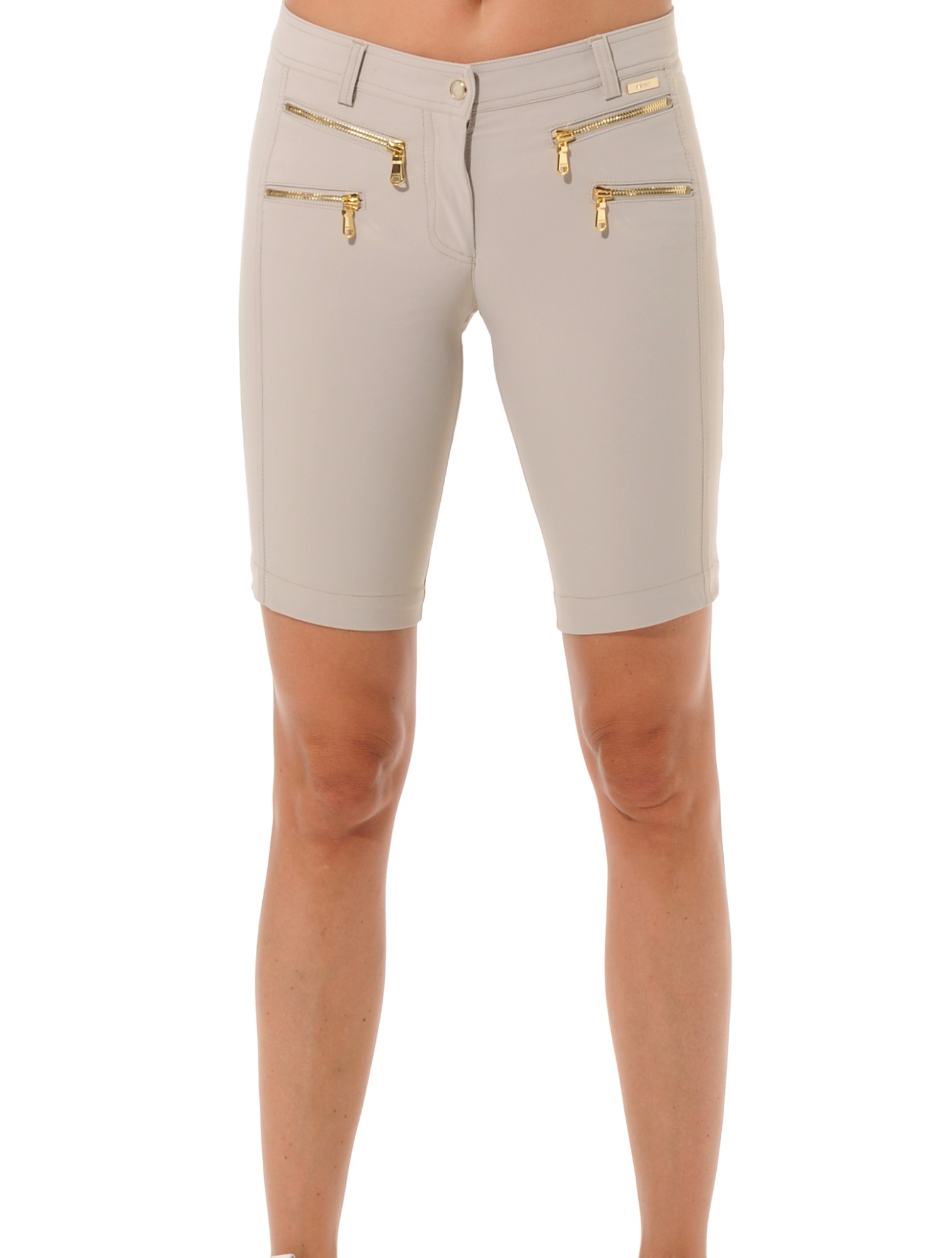 4way Stretch Shiny Gold Double Zip Shorts light taupe