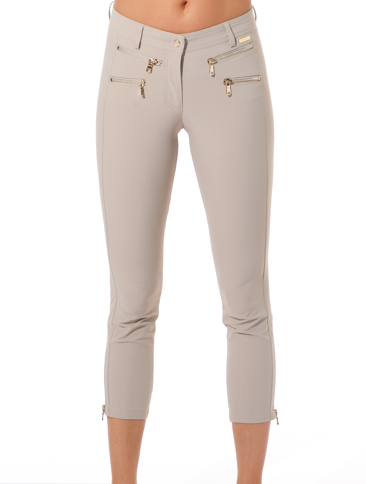 4way stretch double zip cropped pants light taupe 