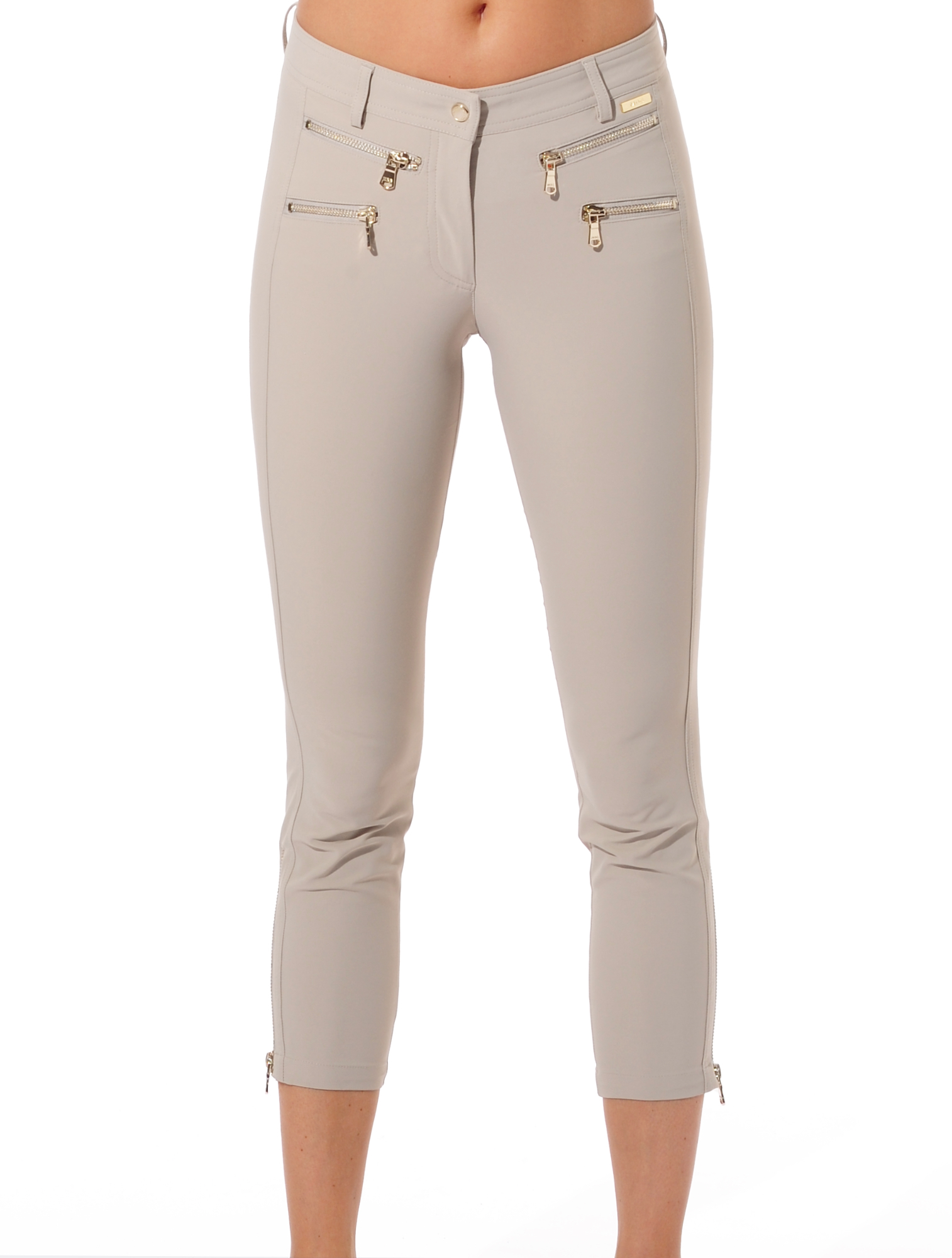 4way Stretch Double Zip Cropped Pants light taupe