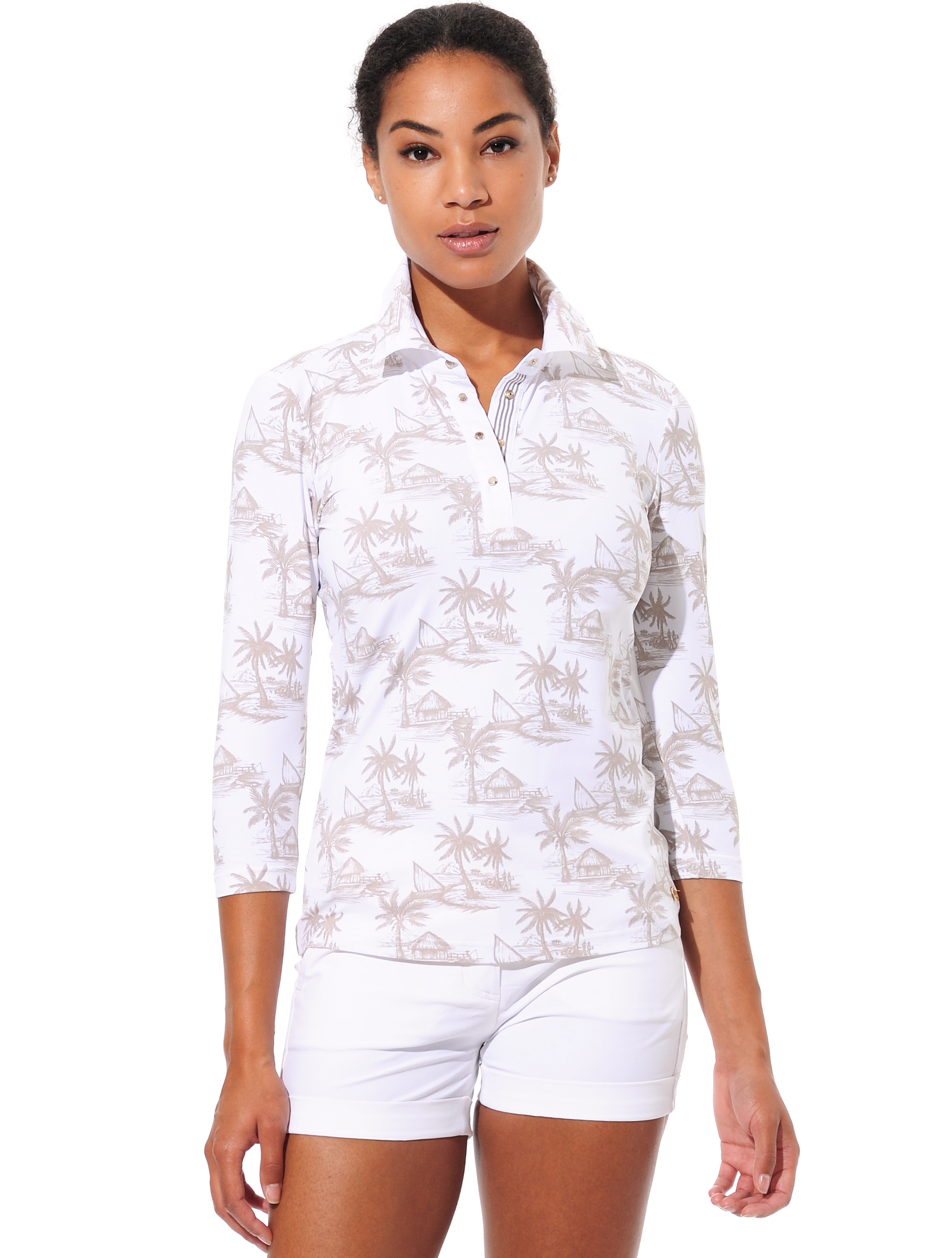 Seaside print polo shirt light taupe 