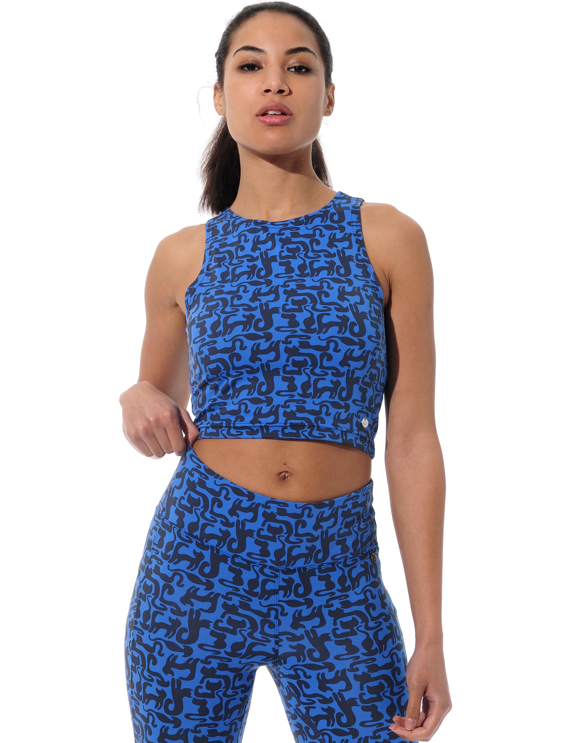 print crop top royal/black 