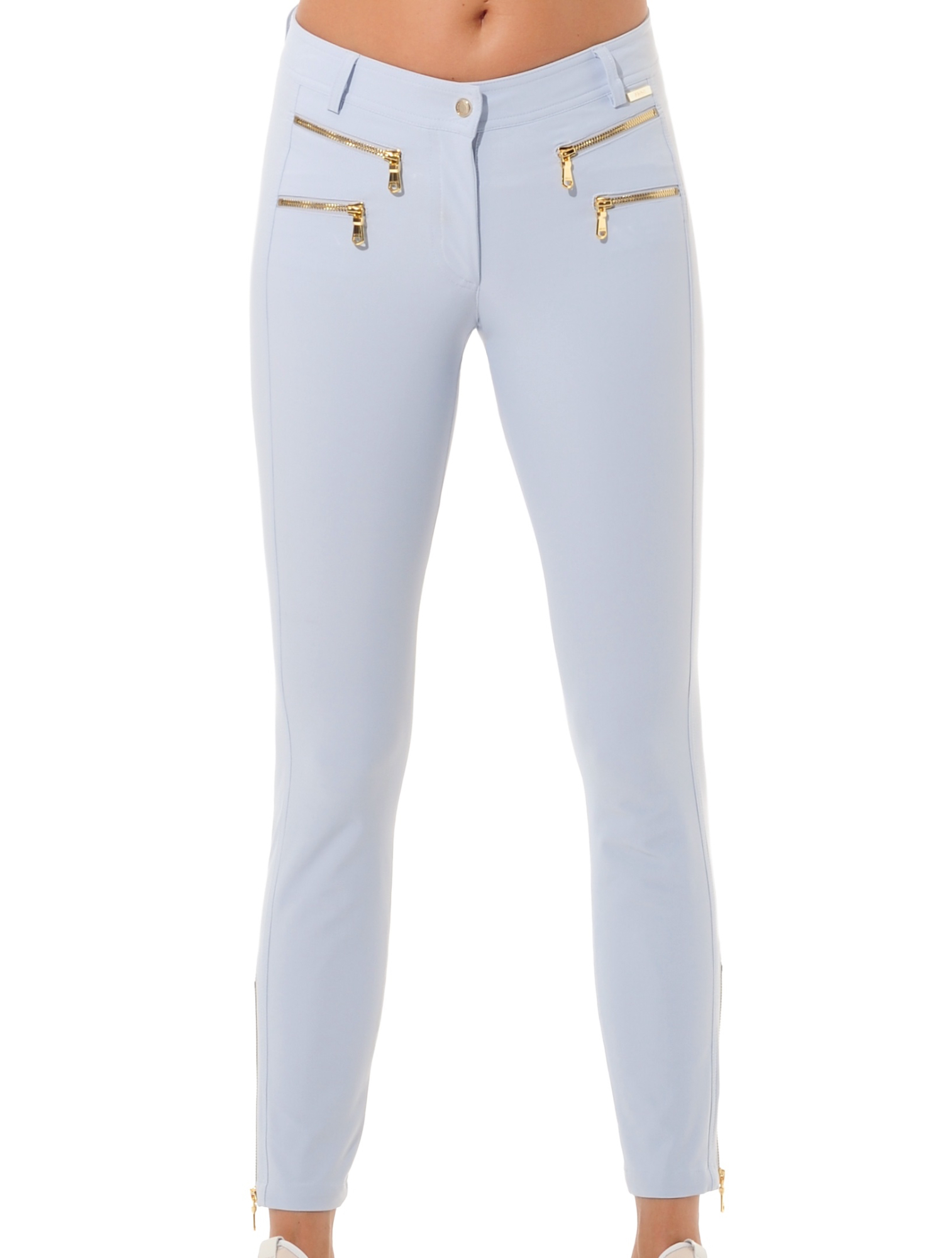 4way stretch shiny gold double zip ankle pants cloud 