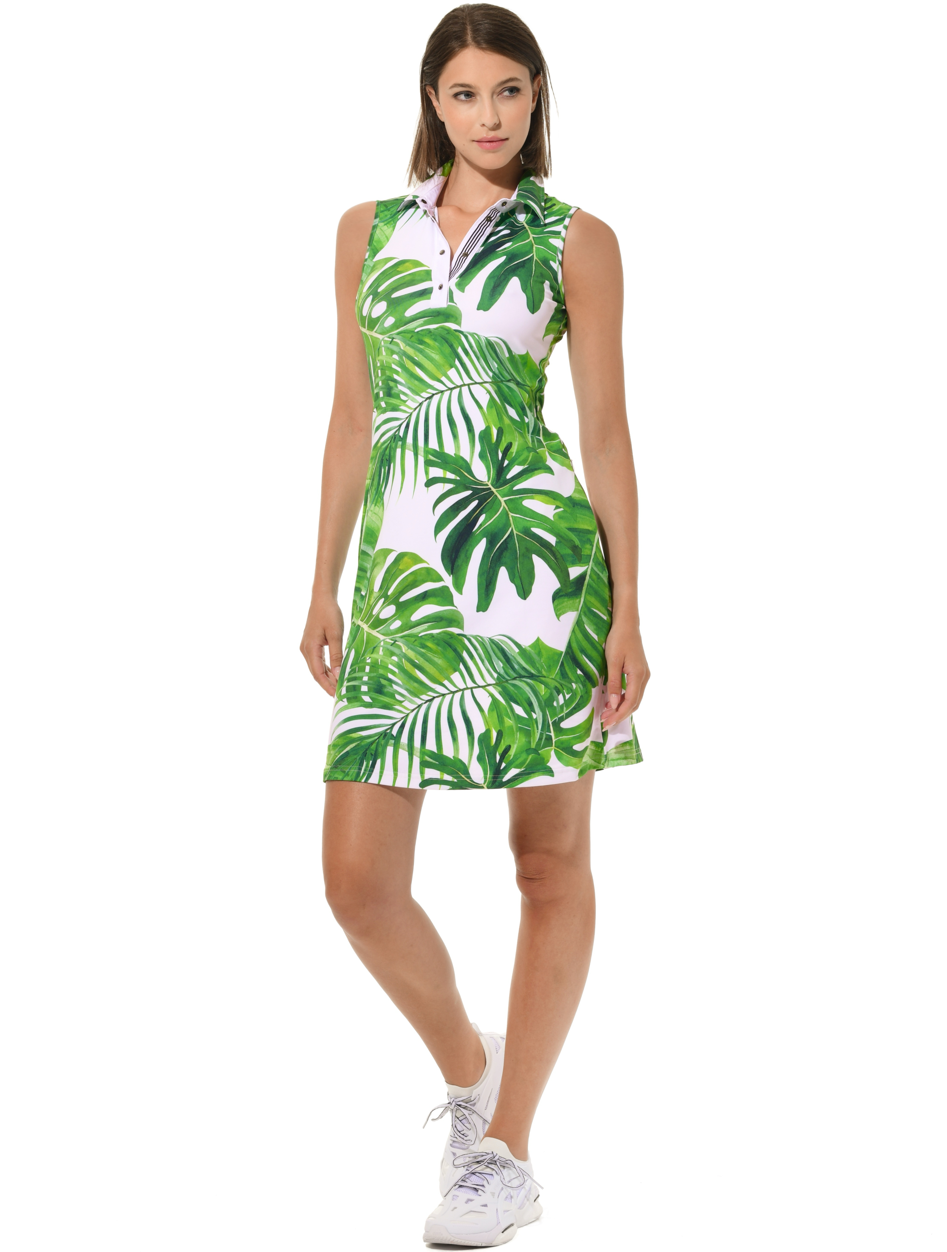 Monstera print polo dress