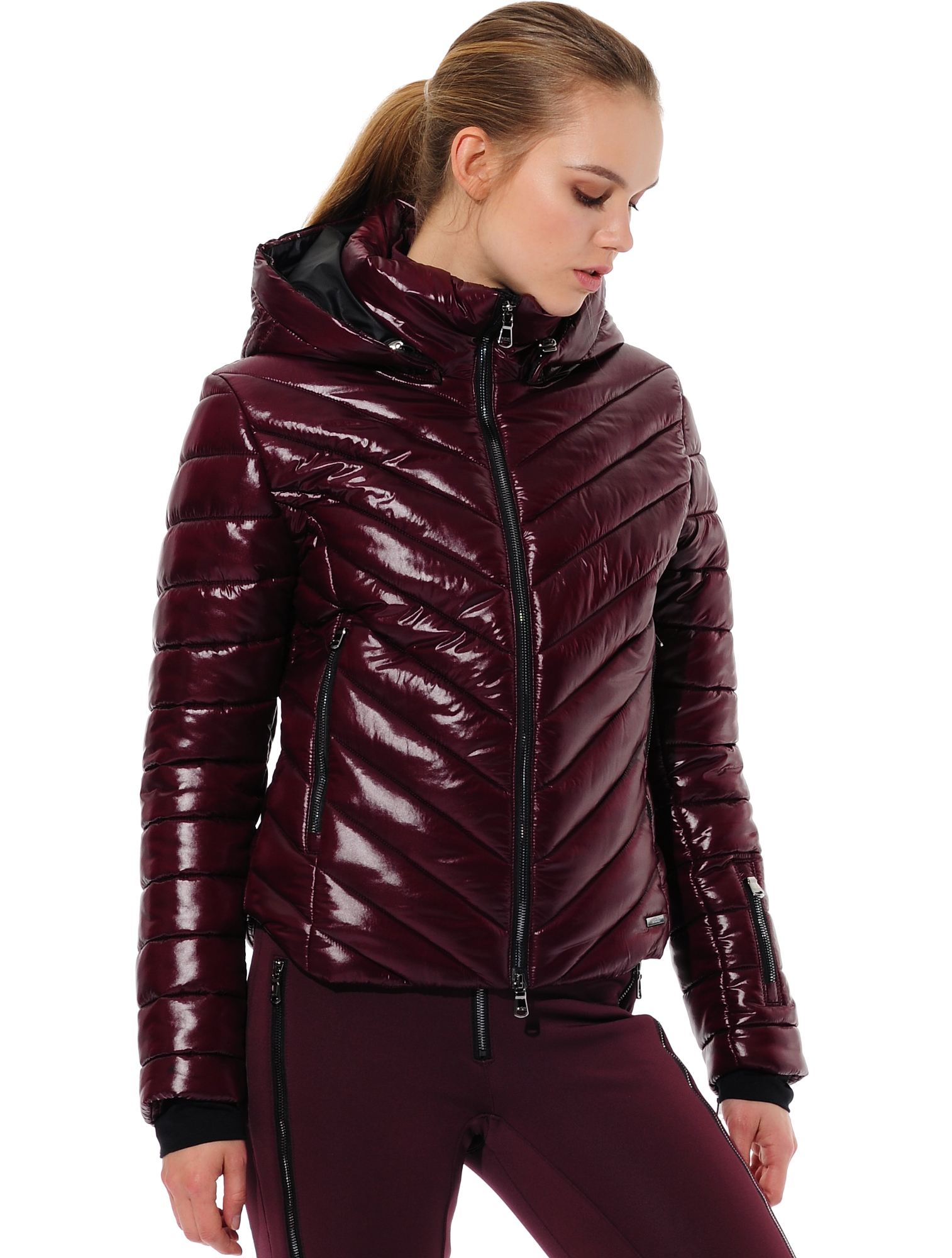 shiny ski jacket bloodstone 