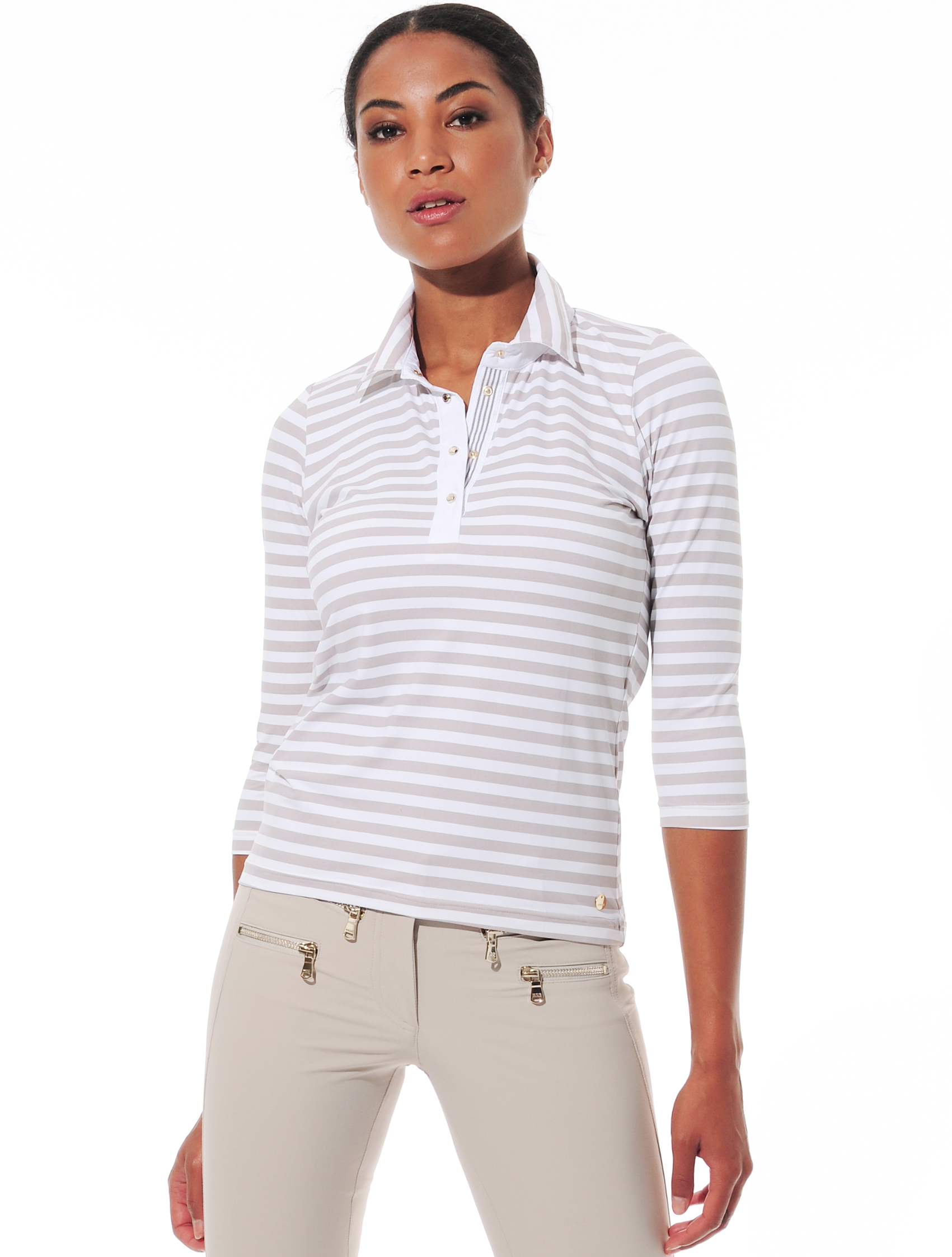 Striped print polo shirt light taupe 