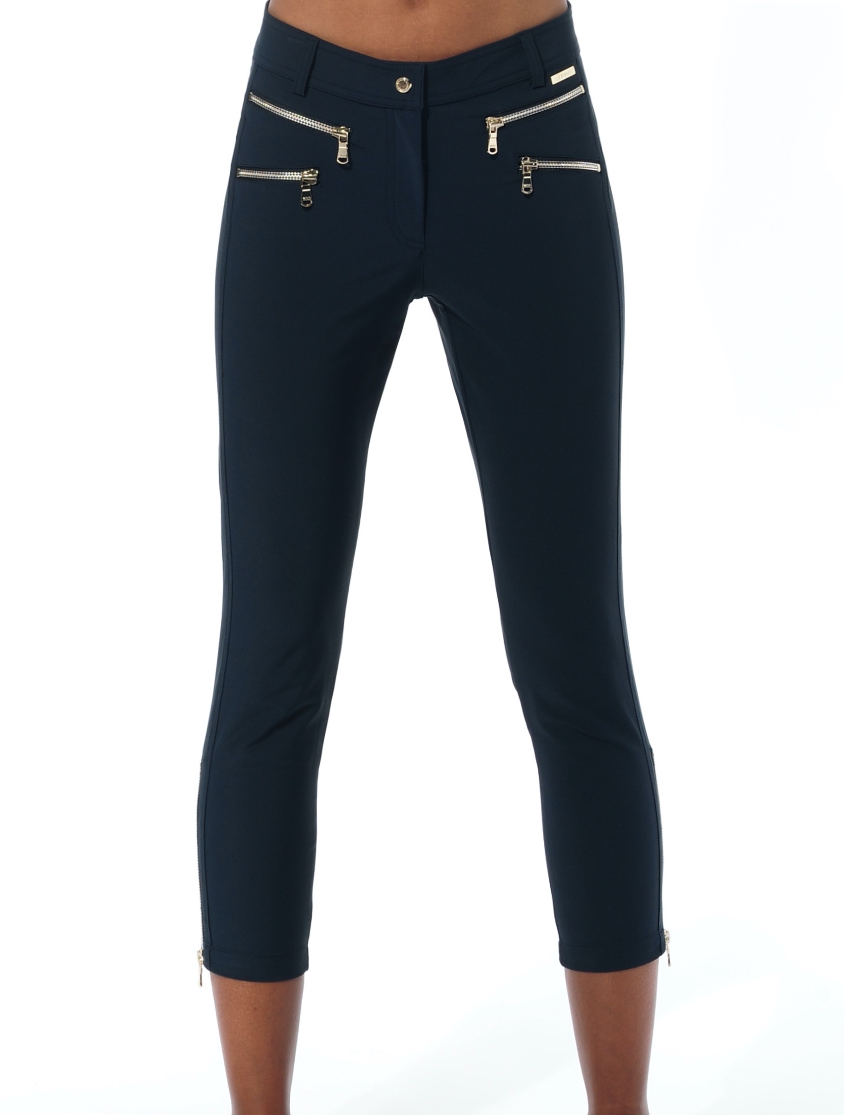4way stretch double zip cropped pants night blue 