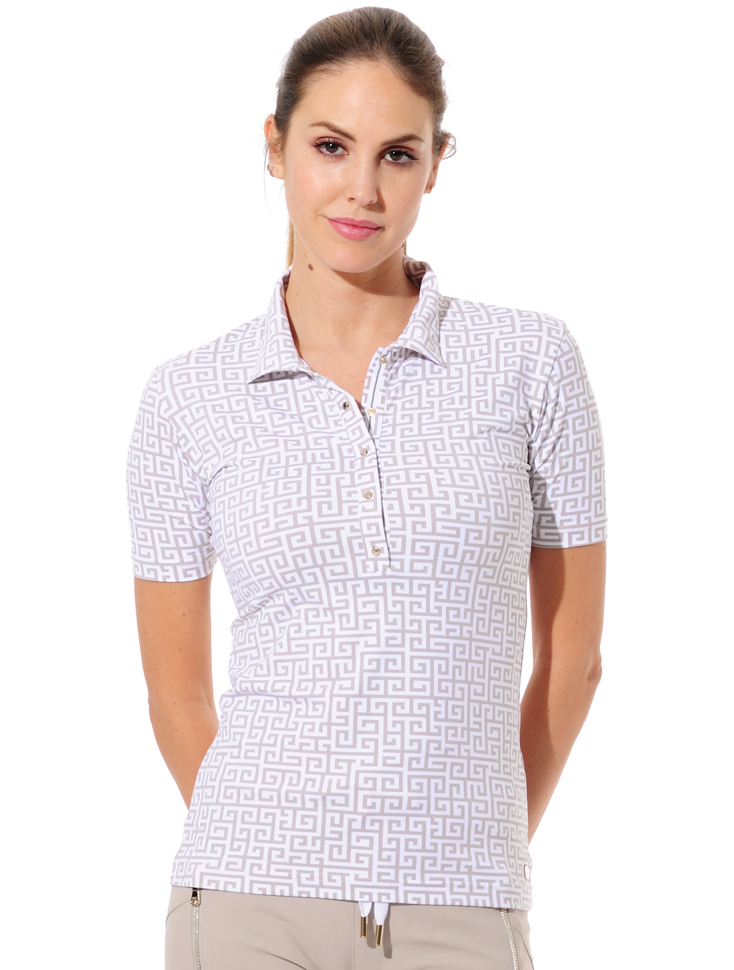 Greek Print Golf Poloshirt light taupe