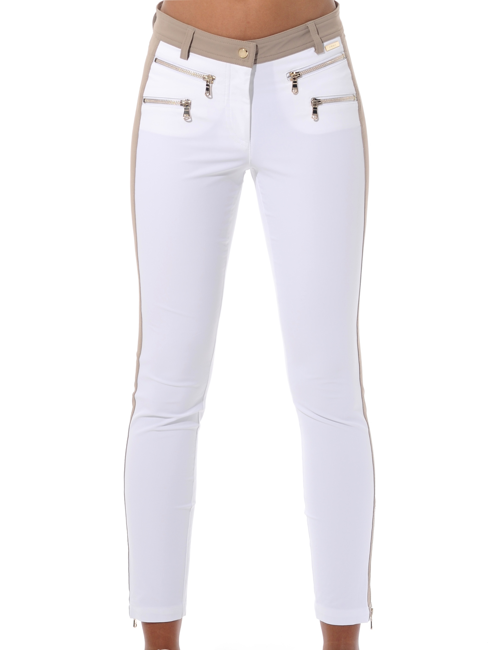 4way Stretch Double Zip Ankle Pants white/taupe