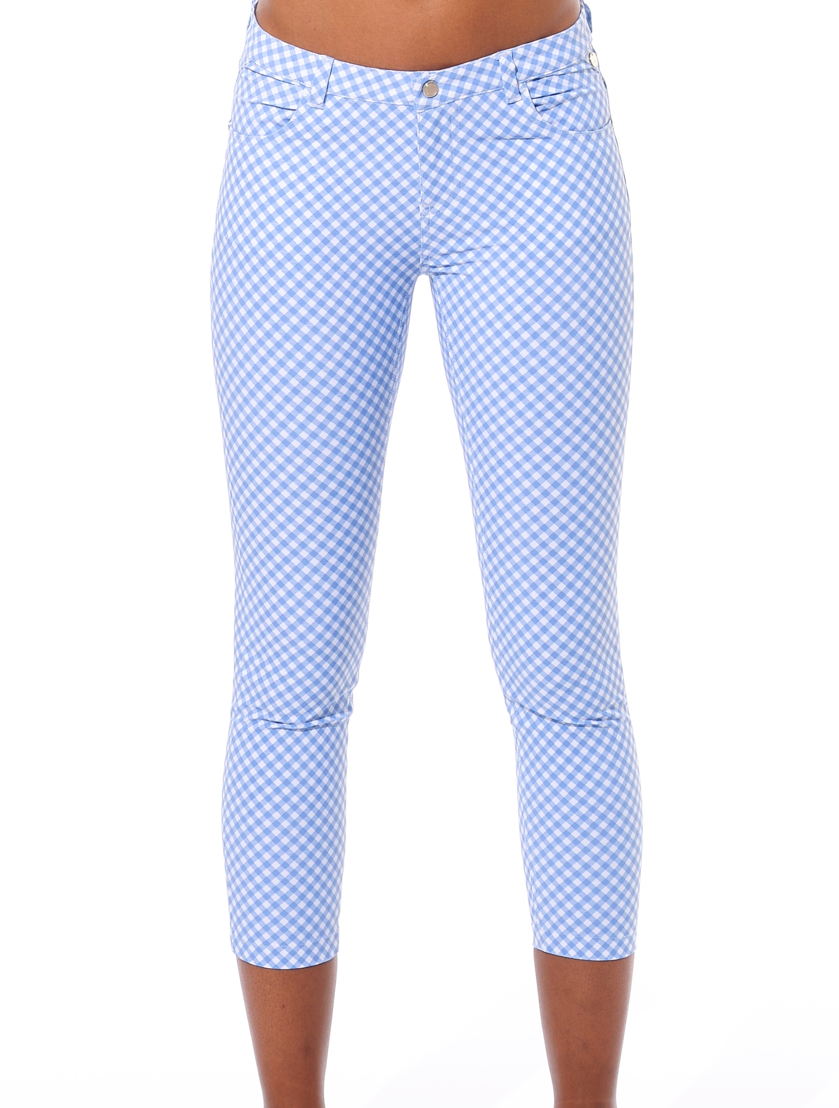 Vichy print cropped 5pockets baby blue 