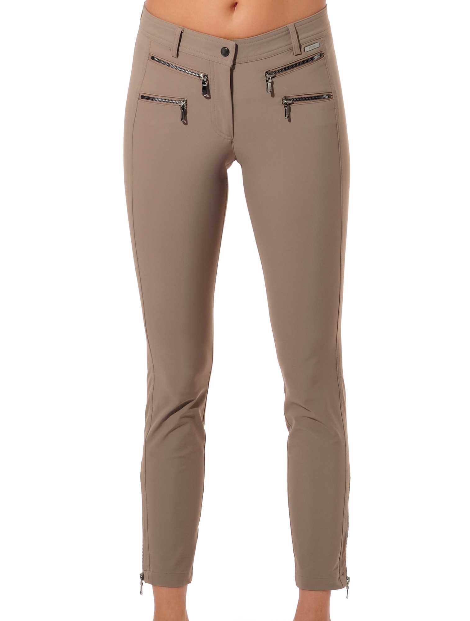 4way stretch double zip ankle pants toffee 