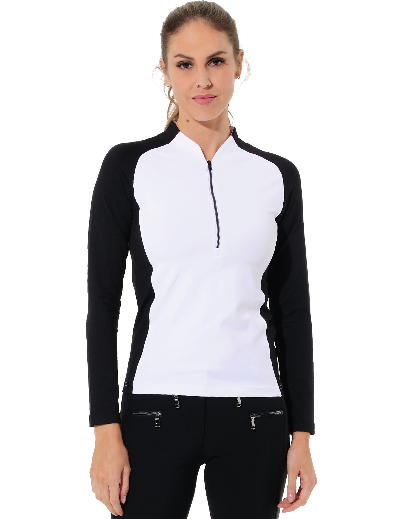 Jersey zip polo shirt white/black 