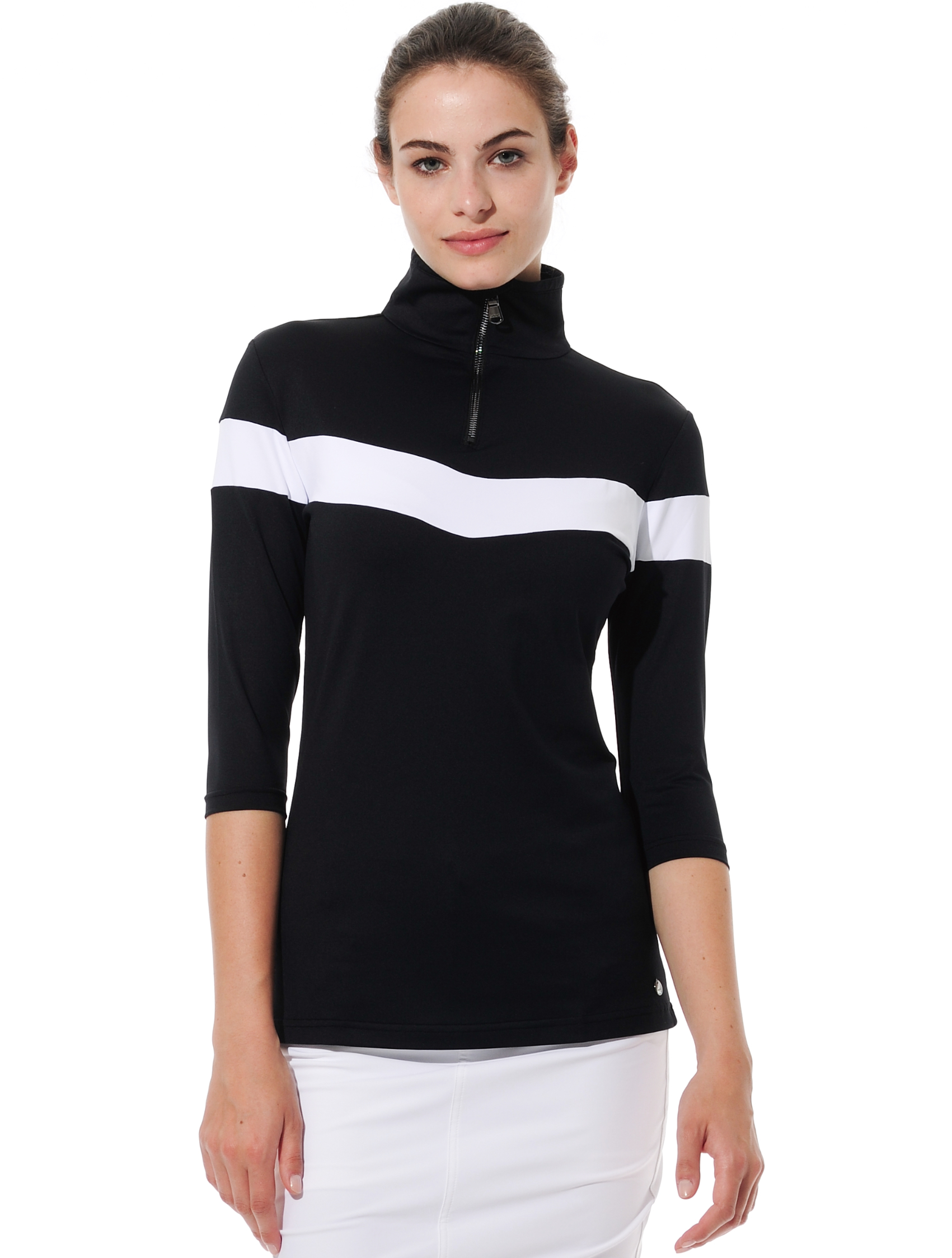 Meryl zip polo shirt black/white 