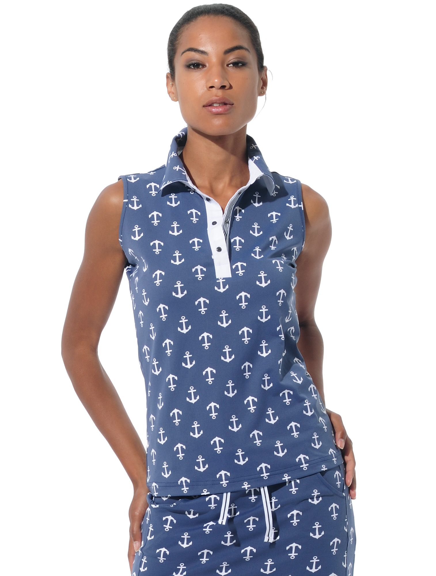 Anchor print polo shirt navy/white 