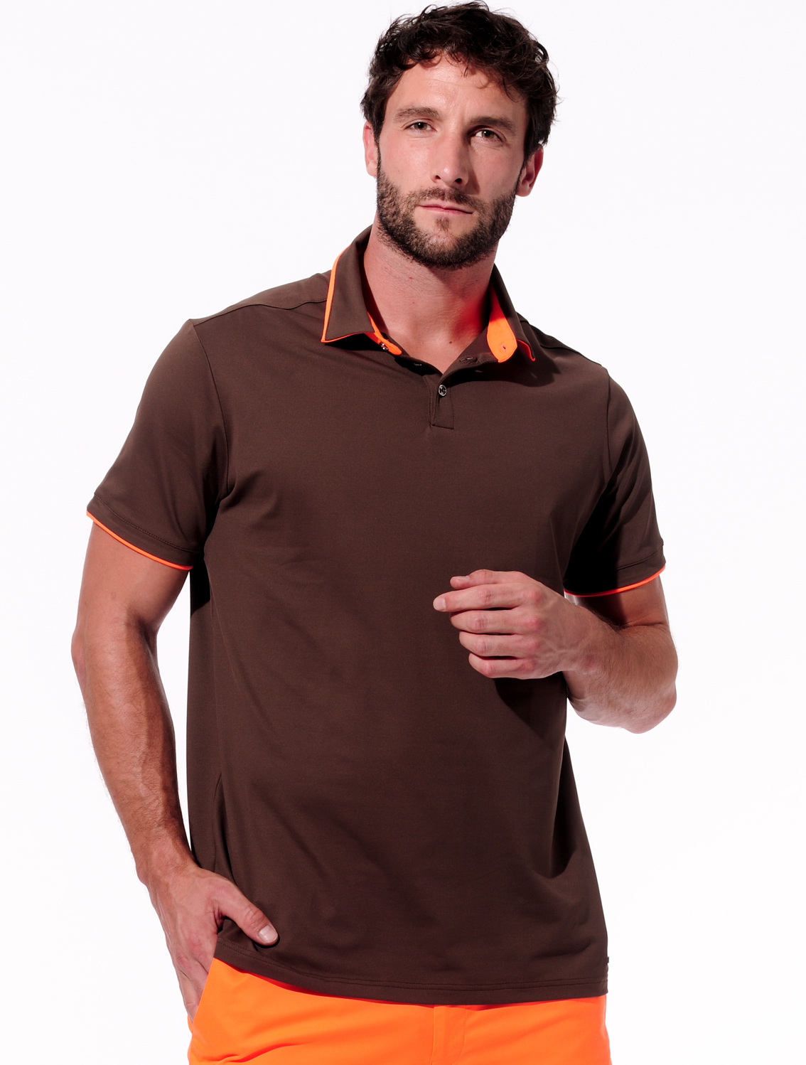 Meryl polo shirt chocolate/neon orange 