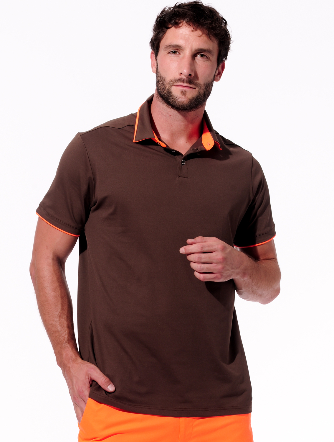 Meryl Polo chocolate/neon orange