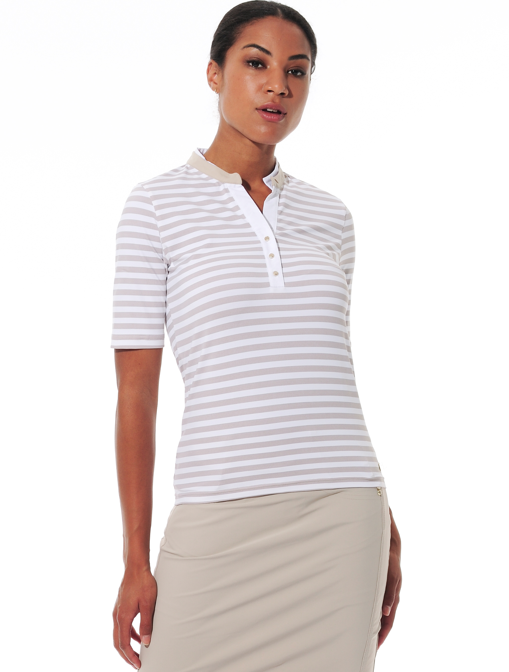 Striped print polo shirt light taupe 