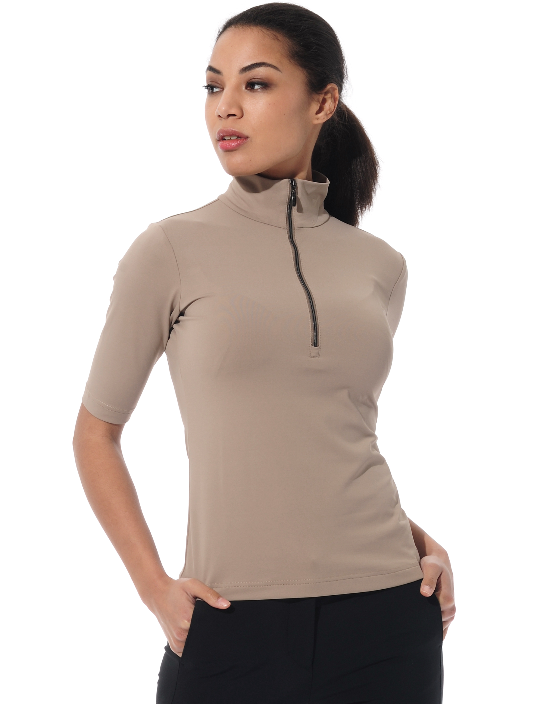 Meryl zip polo shirt taupe 