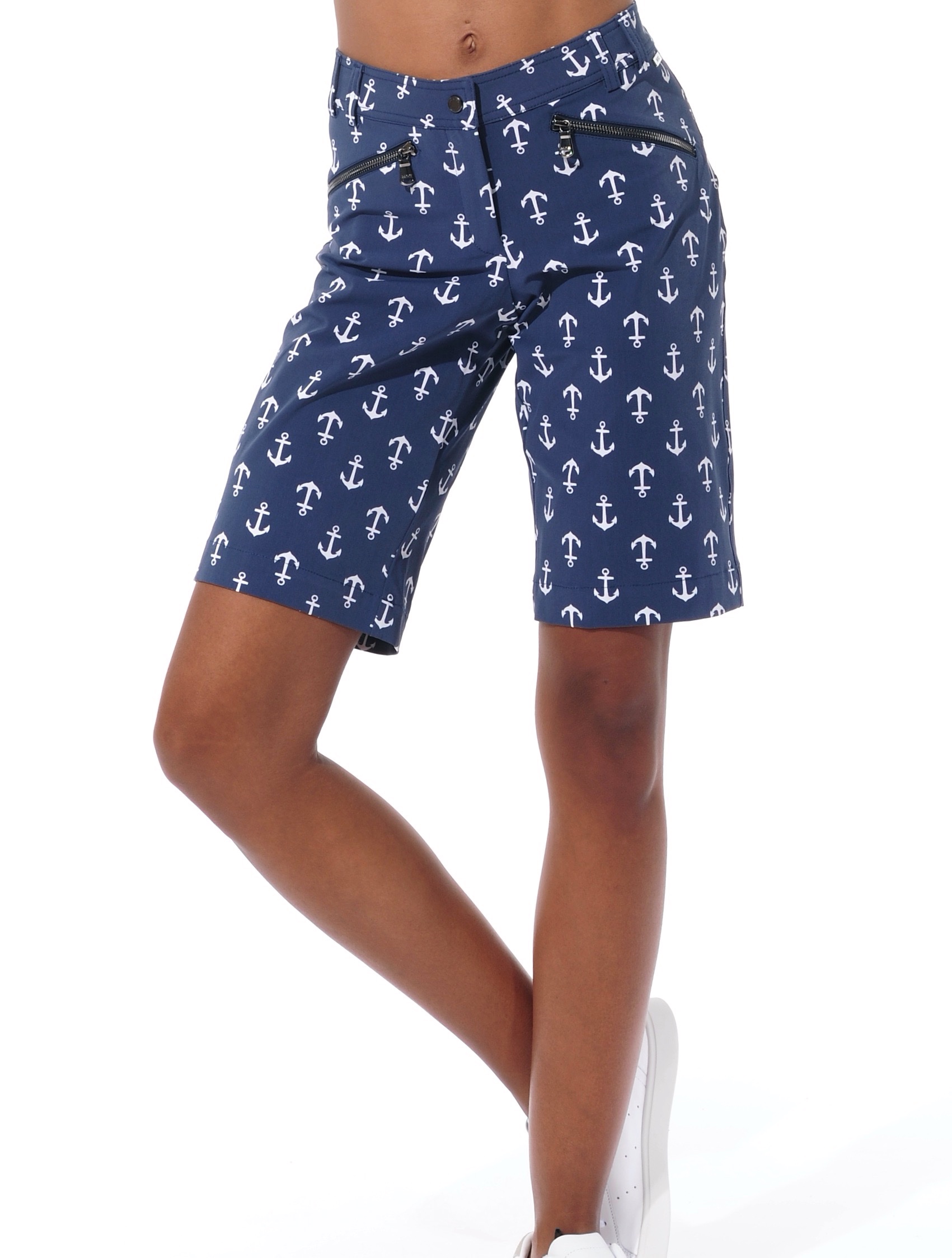 4way stretch print bermuda shorts navy 