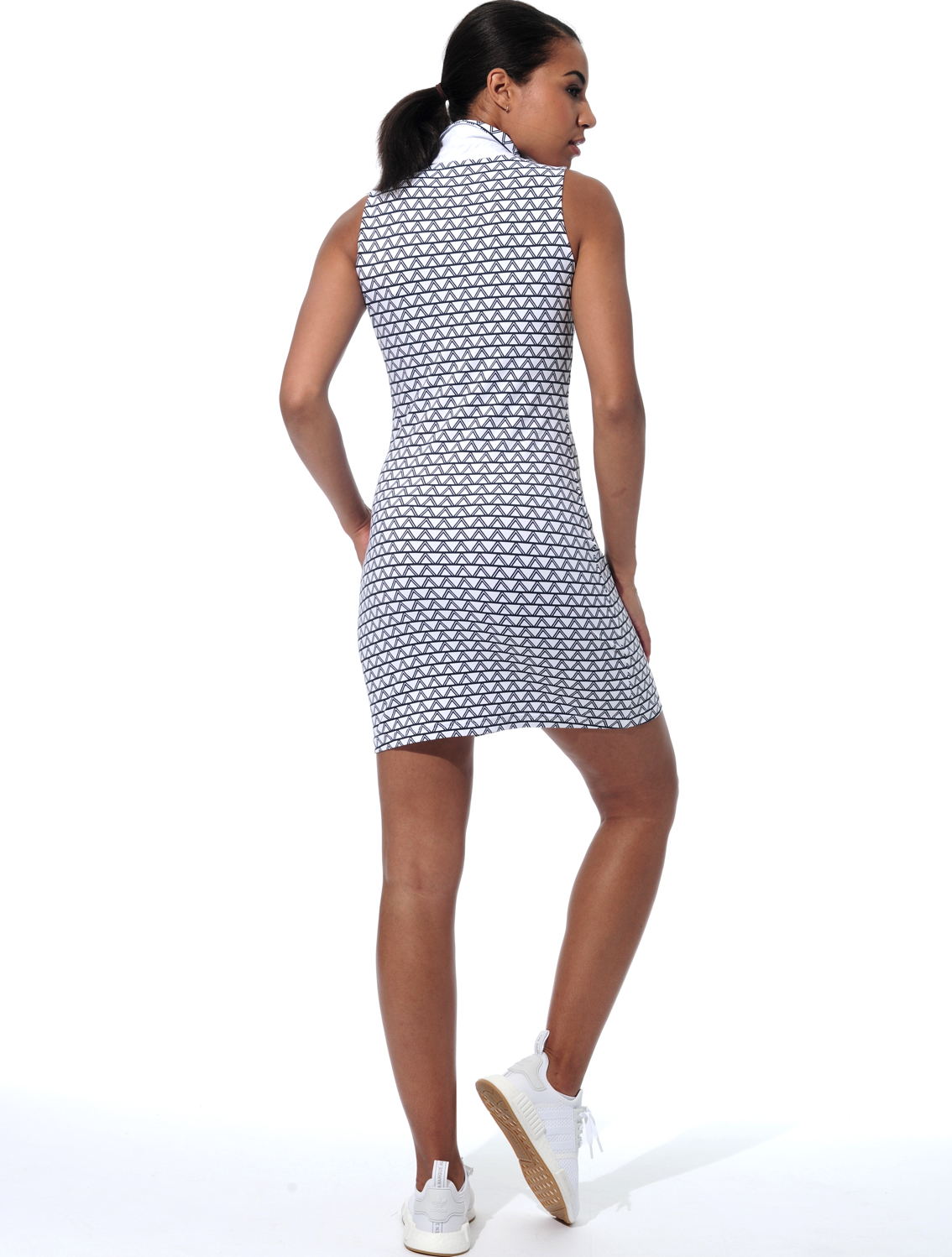 Triangle Print Polokleid white/black