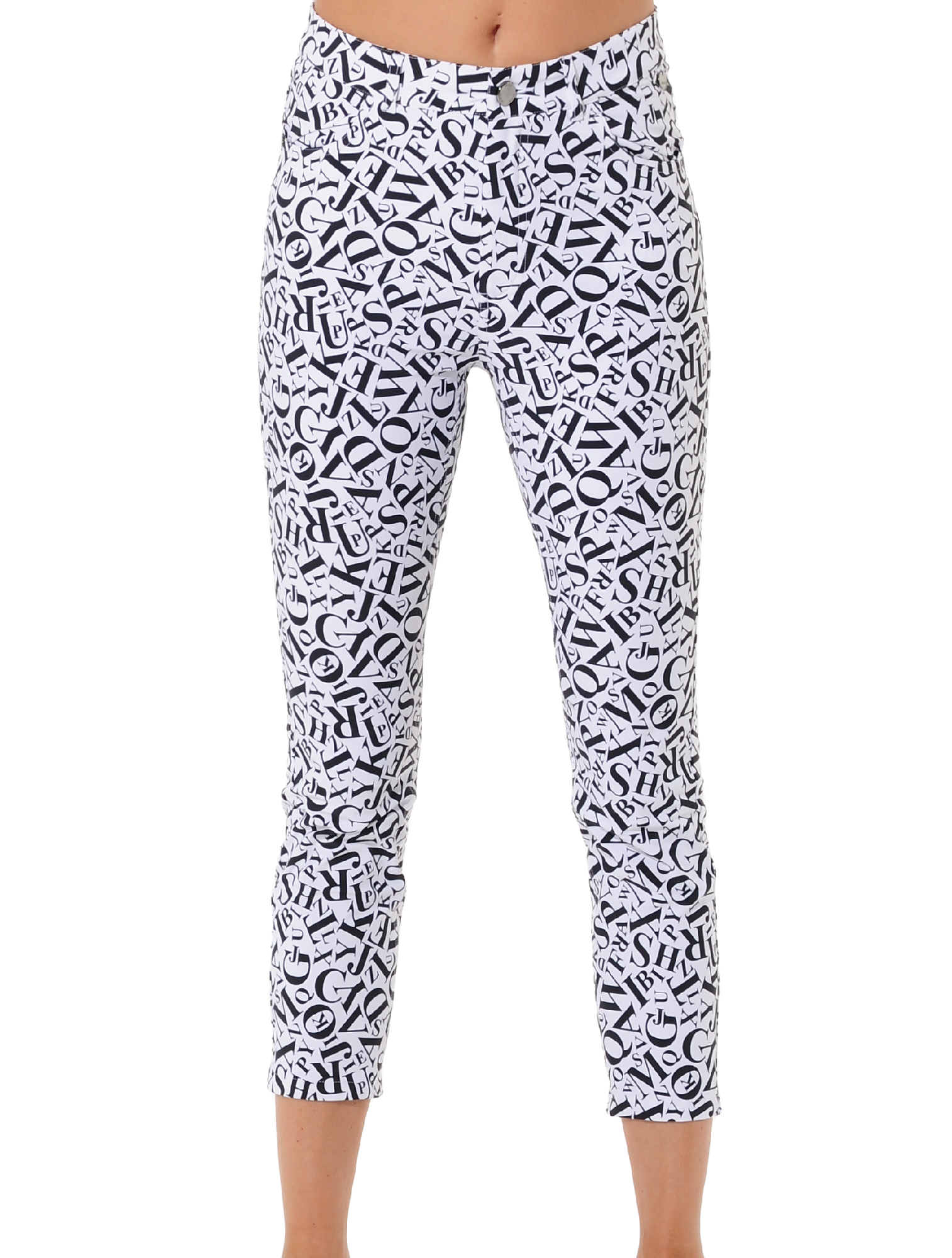 Alphabet print cropped skinny jeans white/black 