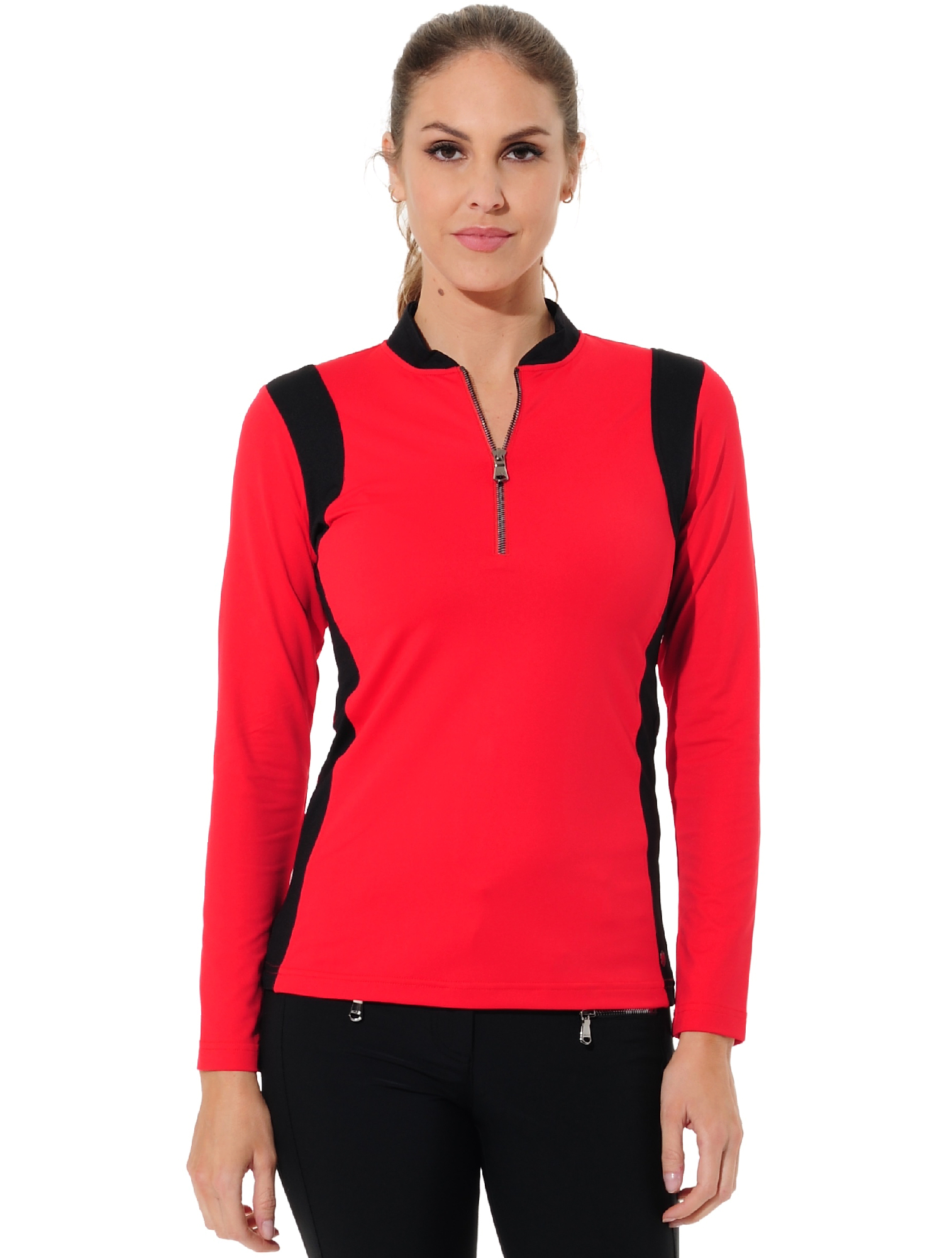 Jersey zip polo shirt red/black 