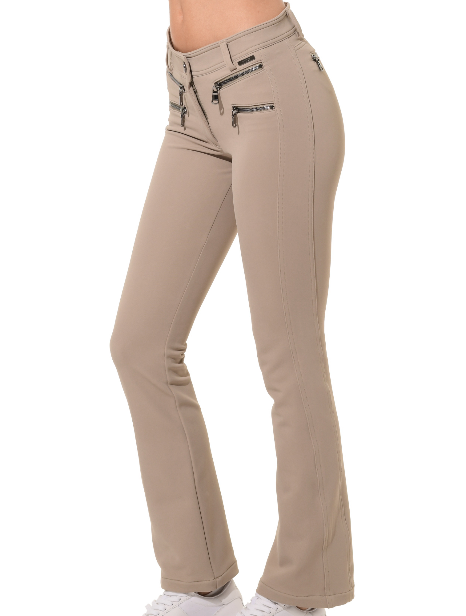 Shape Stretch Double Zip Flared Thermo Pants taupe