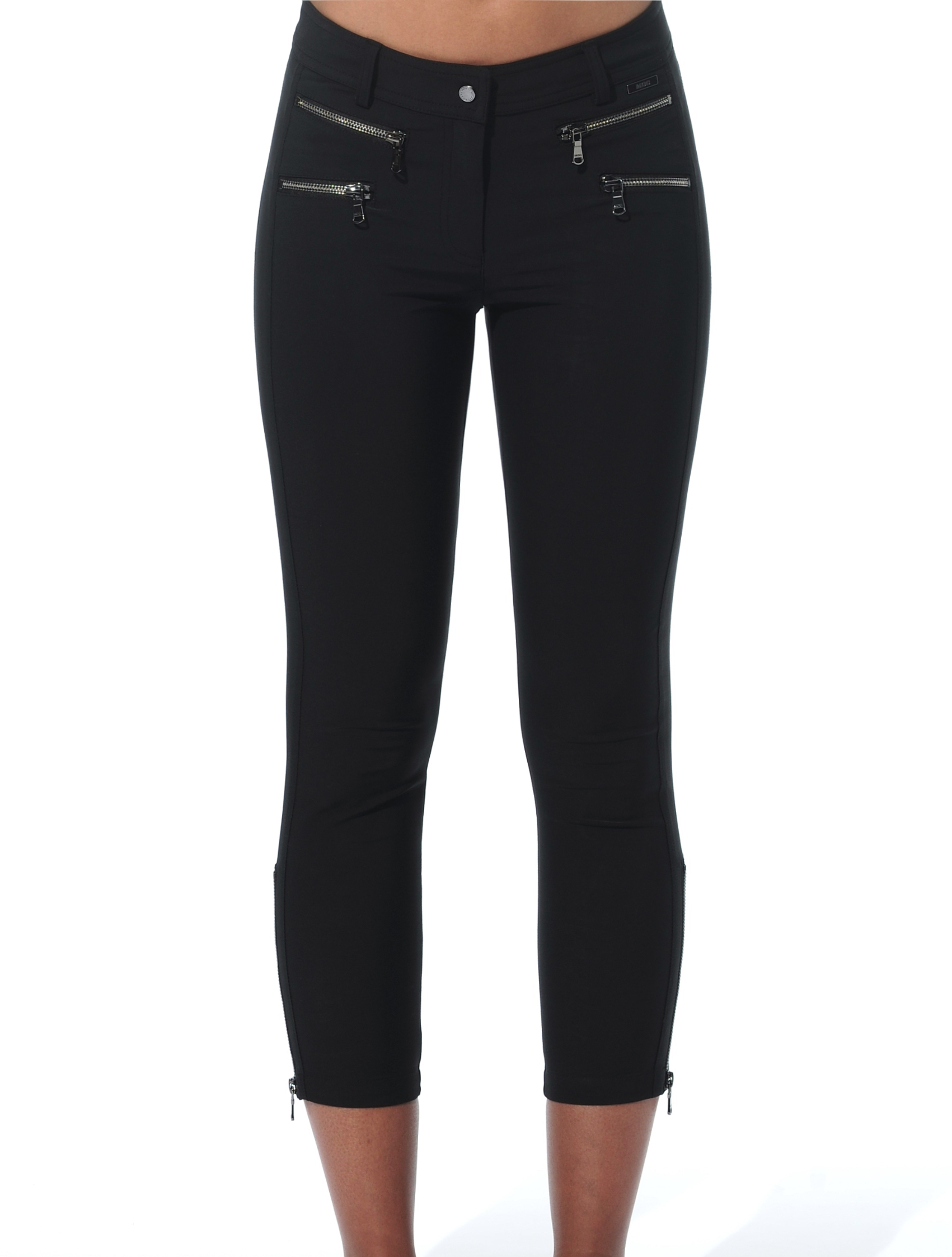 light stretch double zip cropped pants black 