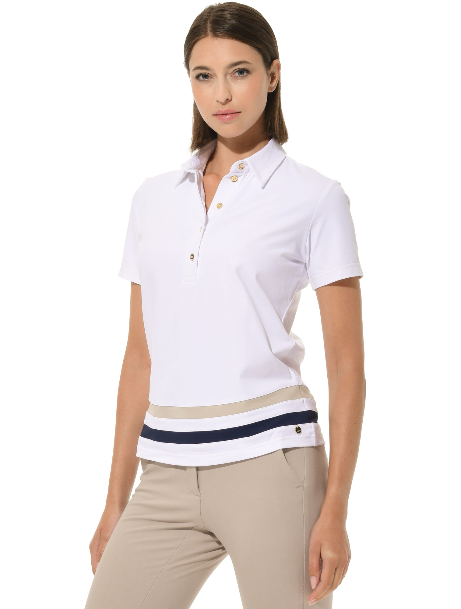 Jersey Golf Poloshirt white/light taupe/navy