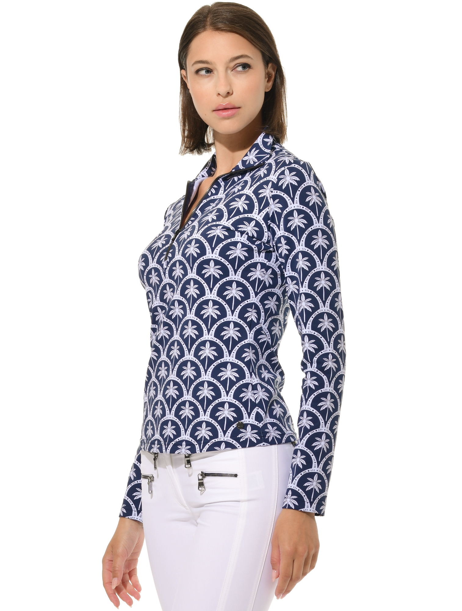 Barbados print zip longsleeve navy